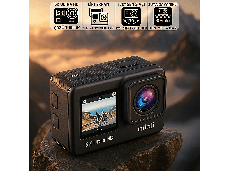 MIOJI Action 12 Pro 5K 30FPS 24MP Çift Ekran Wifi 170° Aksiyon Kamerası