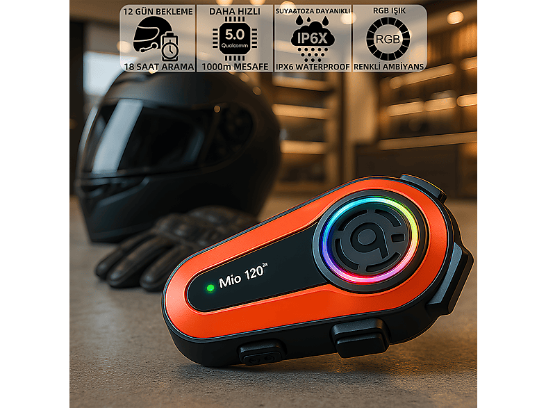 MIOJI Mio 120 2x RGB 1000mAh IPX6 1500m 2 Kişilik Bluetooth Kulak İçi Kulaklık Turuncu