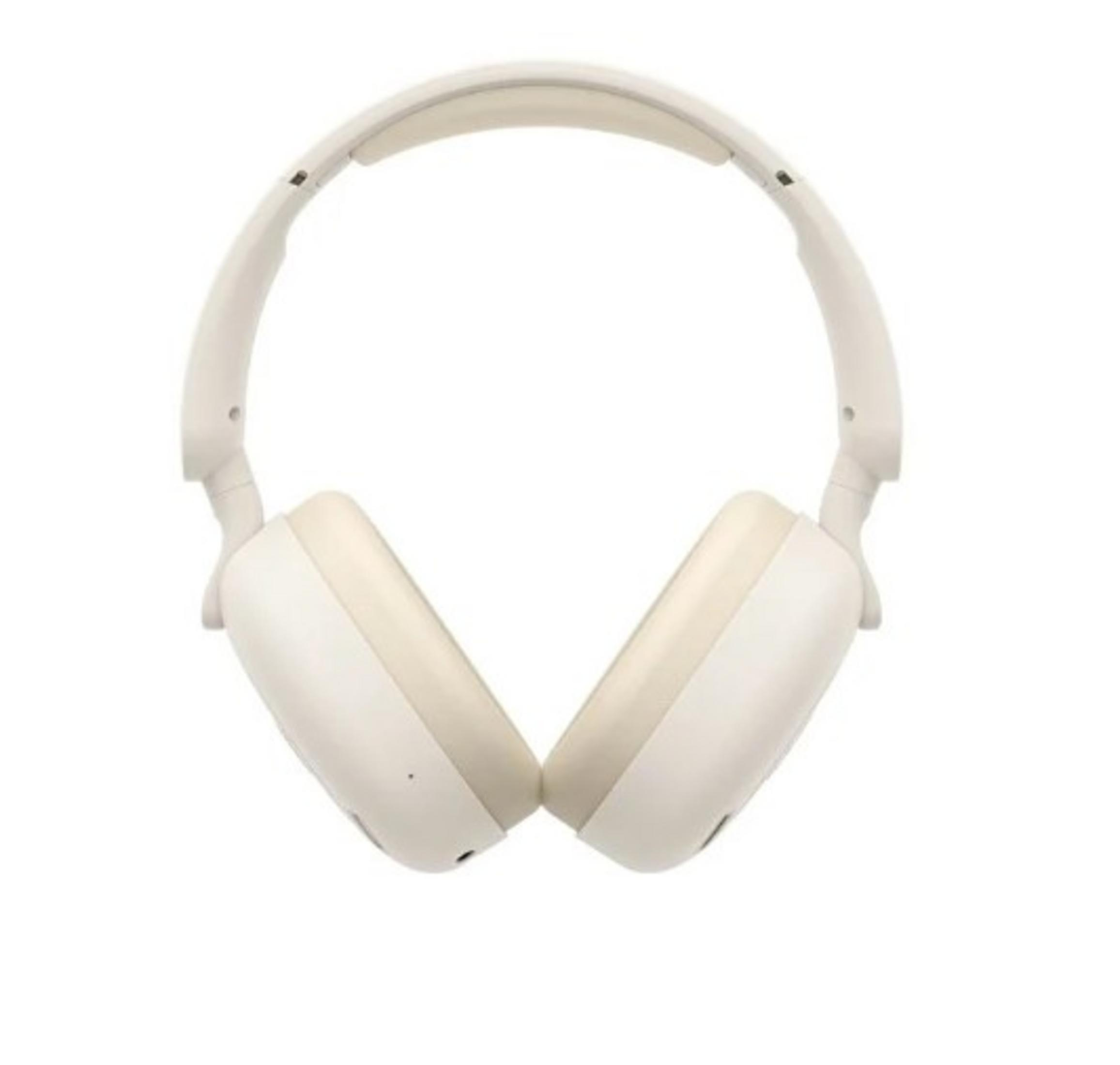 Para kremowych słuchawek z wyściełanymi nausznikami i regulowanym pałąkiem.