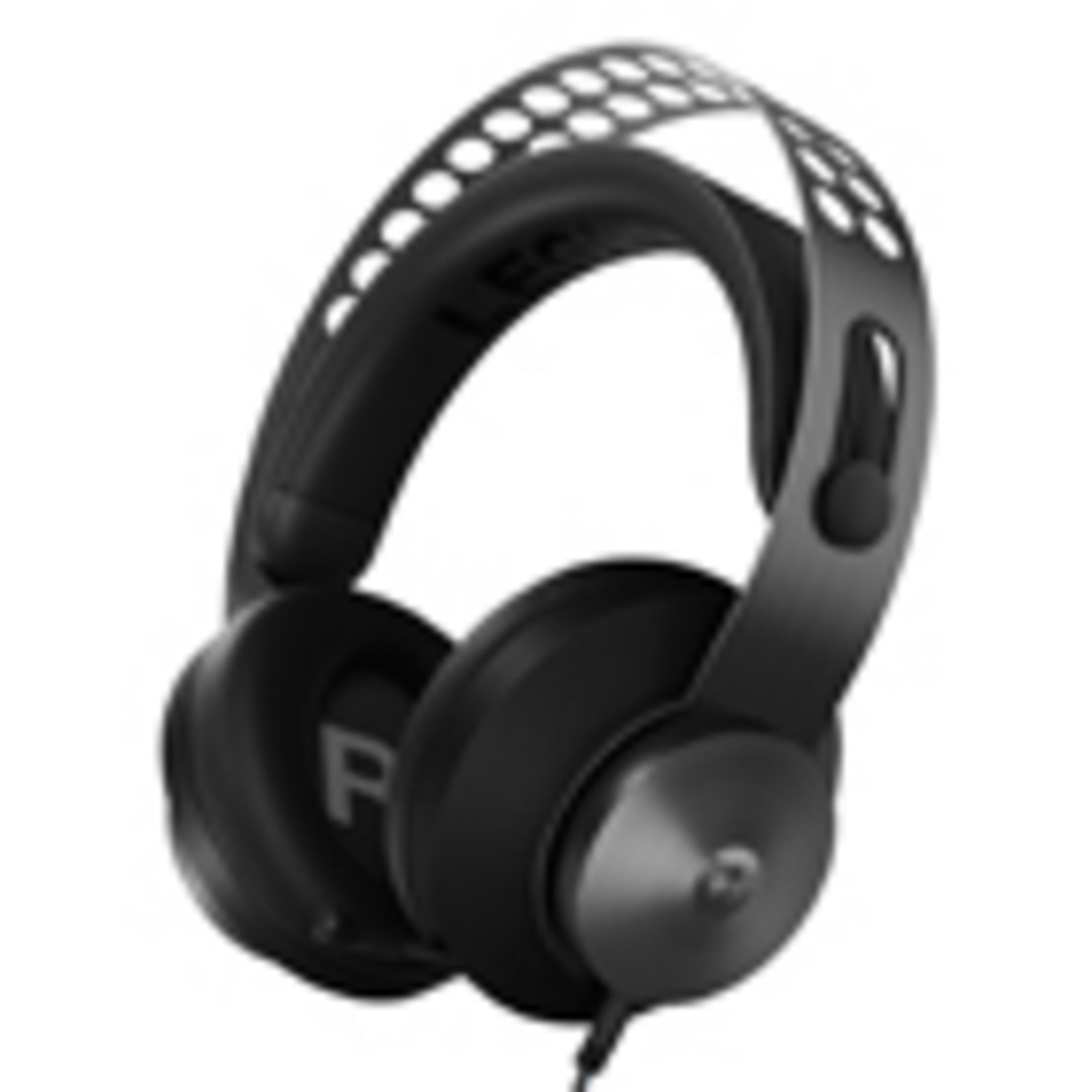 Czarne słuchawki z wyściełanym pałąkiem i okrągłymi nausznikami.