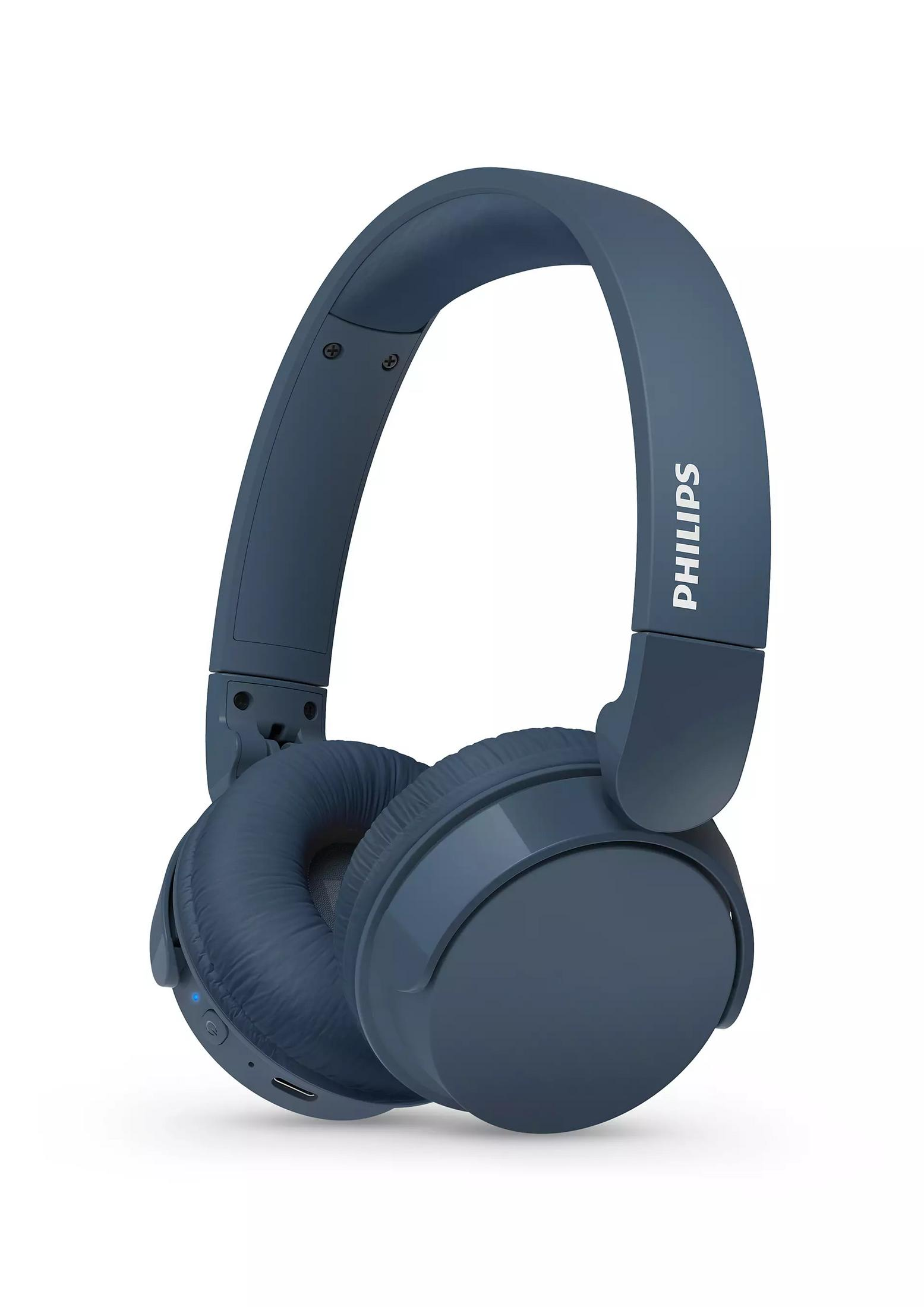 Casque Philips bleu foncé avec oreillettes rembourrées et arceau réglable.