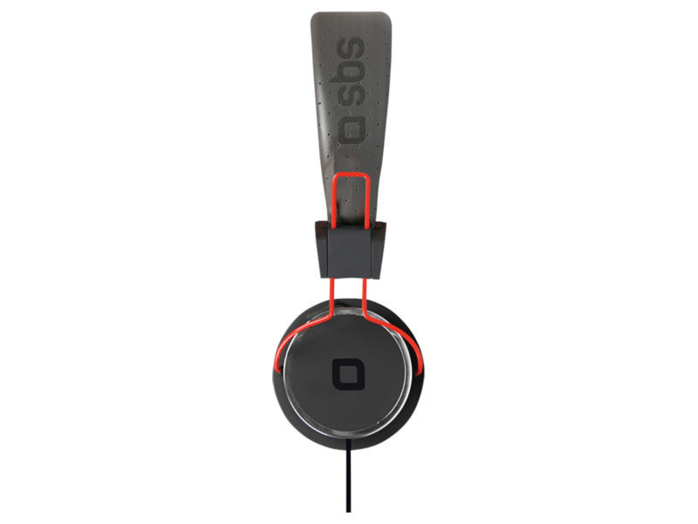 Un par de auriculares SBS de color gris oscuro con detalles rojos y un cable negro, vistos de frente sobre un fondo blanco.