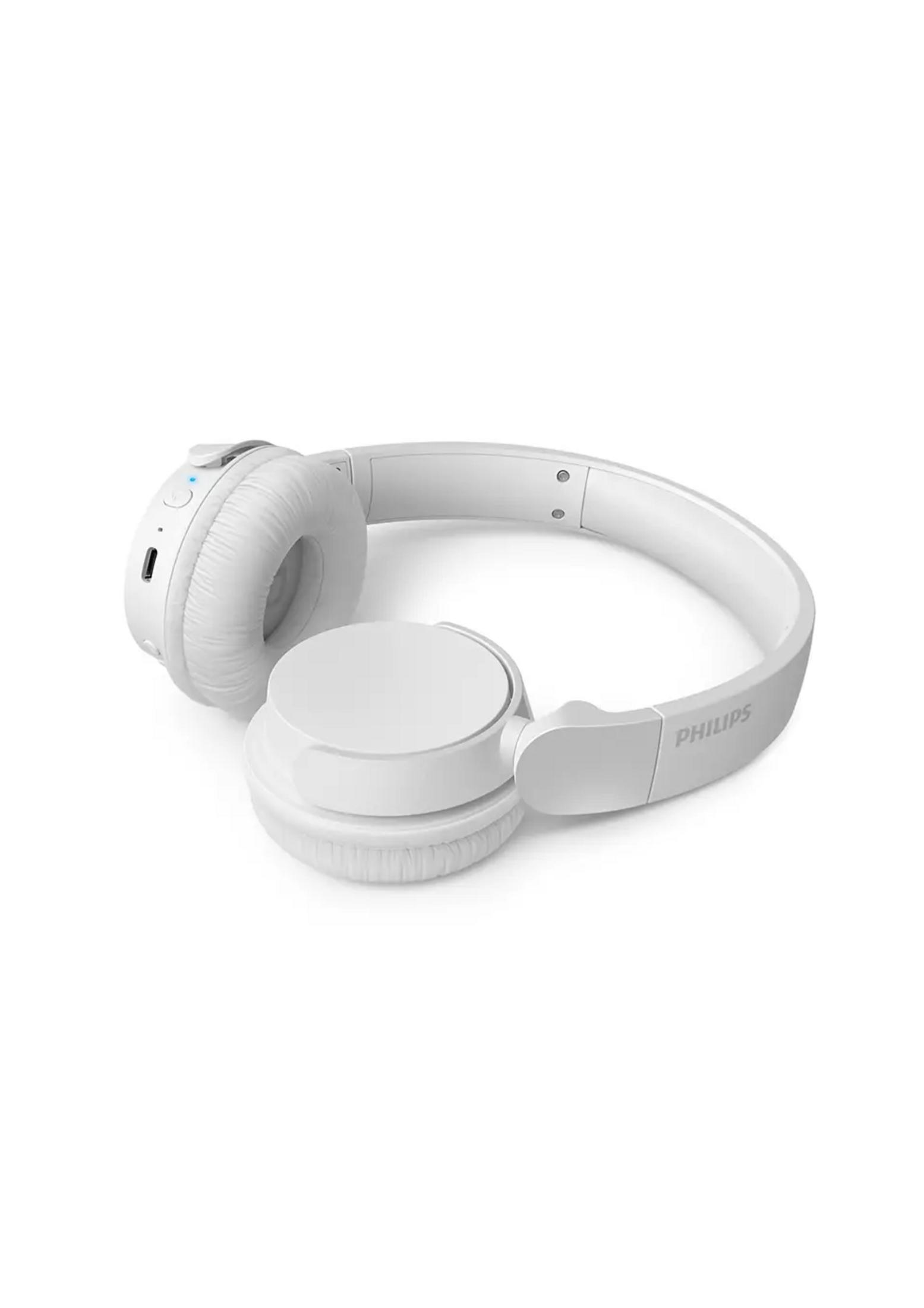 Weiße Philips Kopfhörer mit gepolsterten Ohrmuscheln und verstellbarem Bügel.