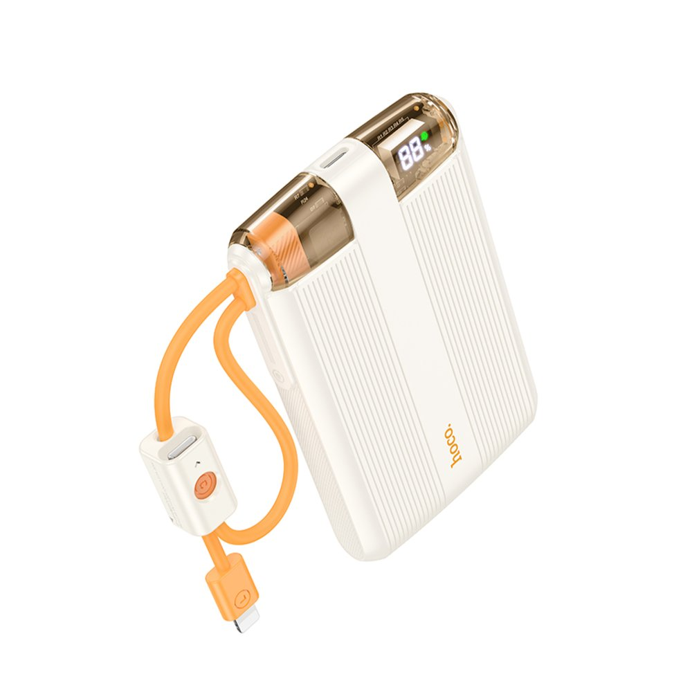 HOCO J127 Dijital Göstergeli Dual Kablolu 20W PD Mini 10000 mAh Powerbank Beyaz