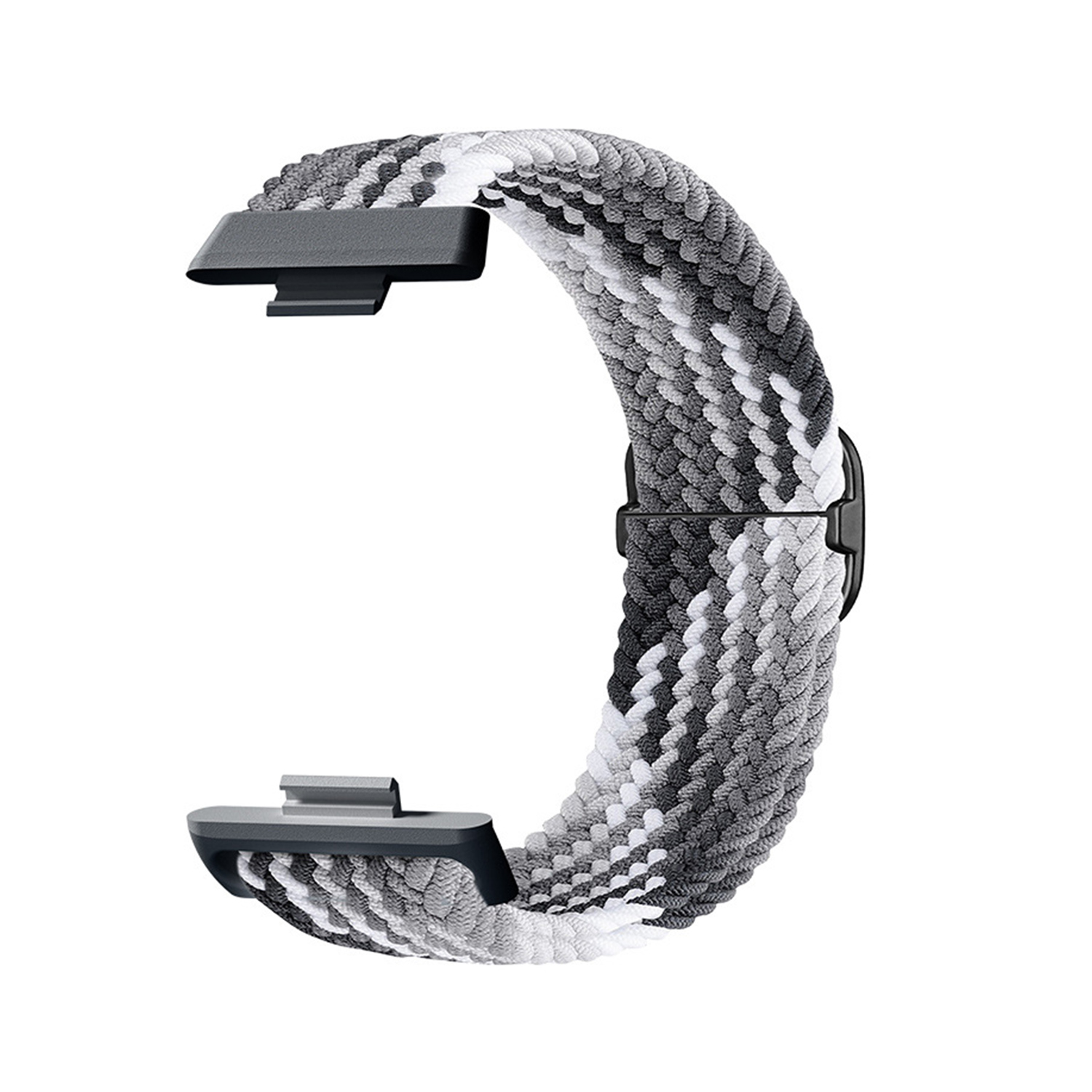 Pleciona opaska w odcieniach szarości, czerni i bieli z czarnymi złączami.