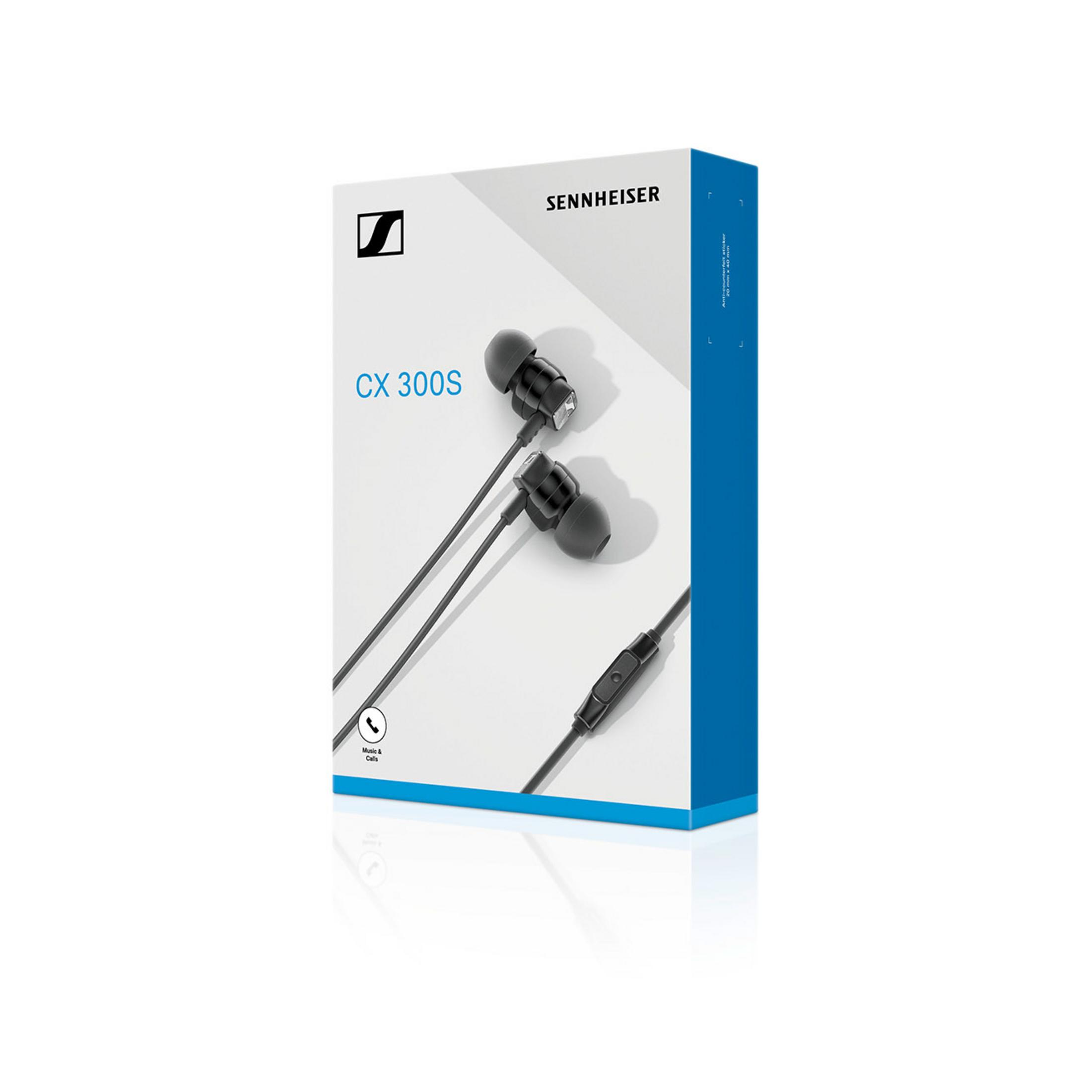 Sennheiser CX 300S Kopfhörer auf weißem Karton mit blauen Akzenten.