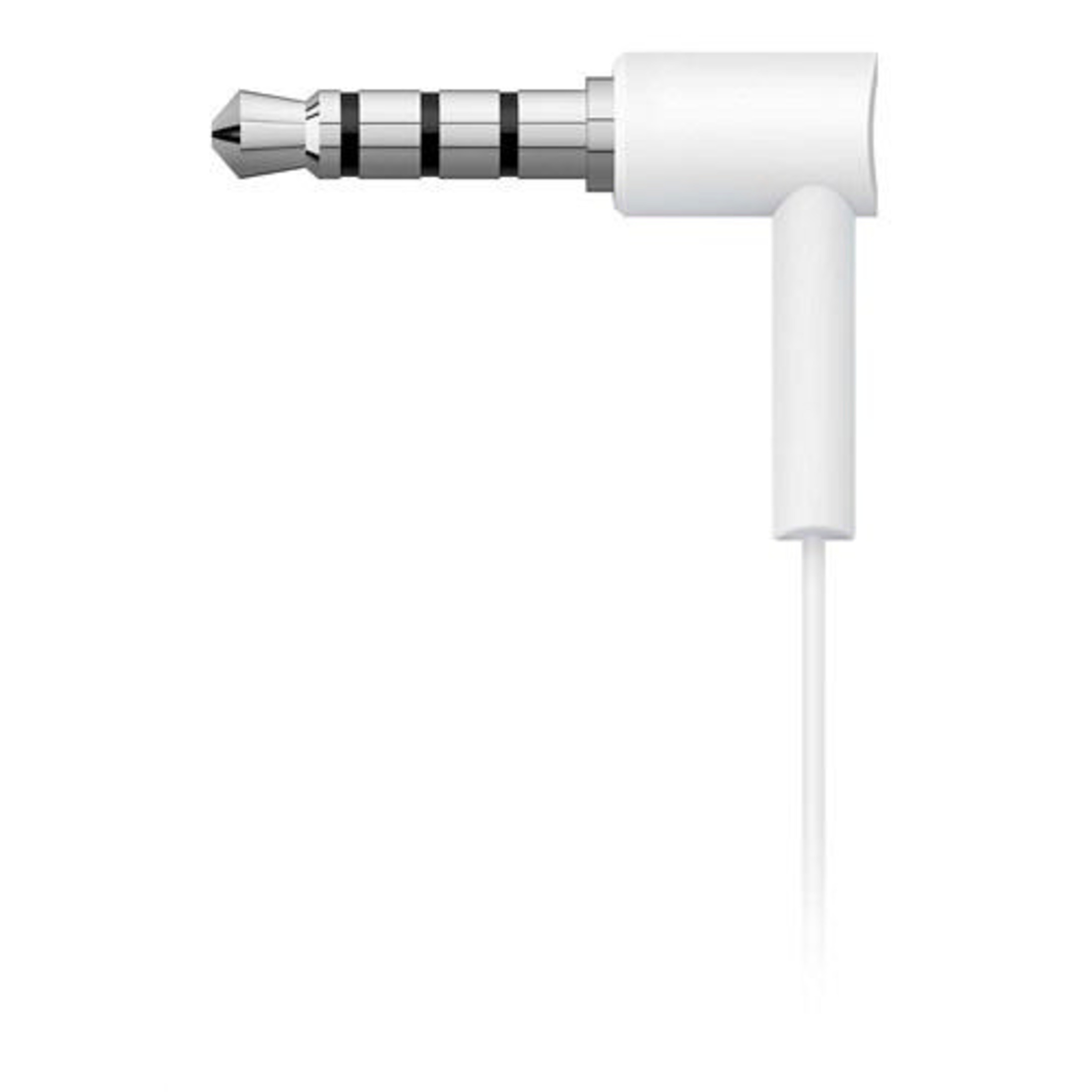 Kablolu beyaz 3,5 mm ses jakı, sağa doğru açılı.