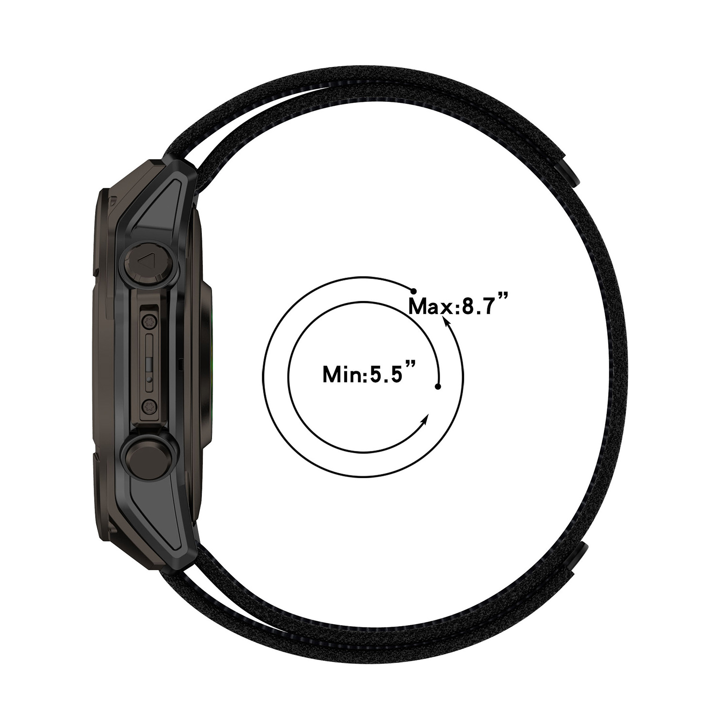 Orologio smart nero con cinturino, misura 5,5"-8,7".