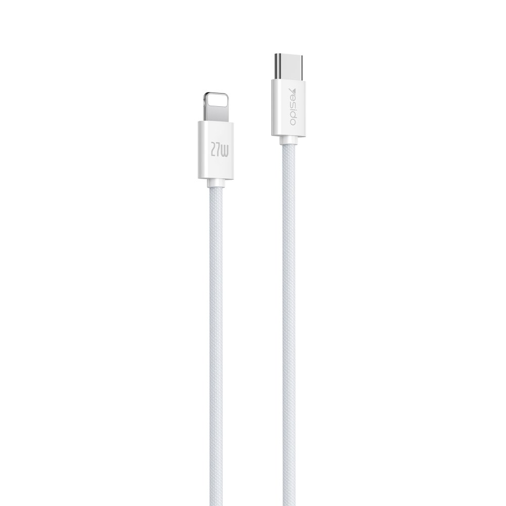 YESIDO 27W Type-C to Lightning 1.2 M Hızlı Şarj ve Data Kablosu Beyaz
