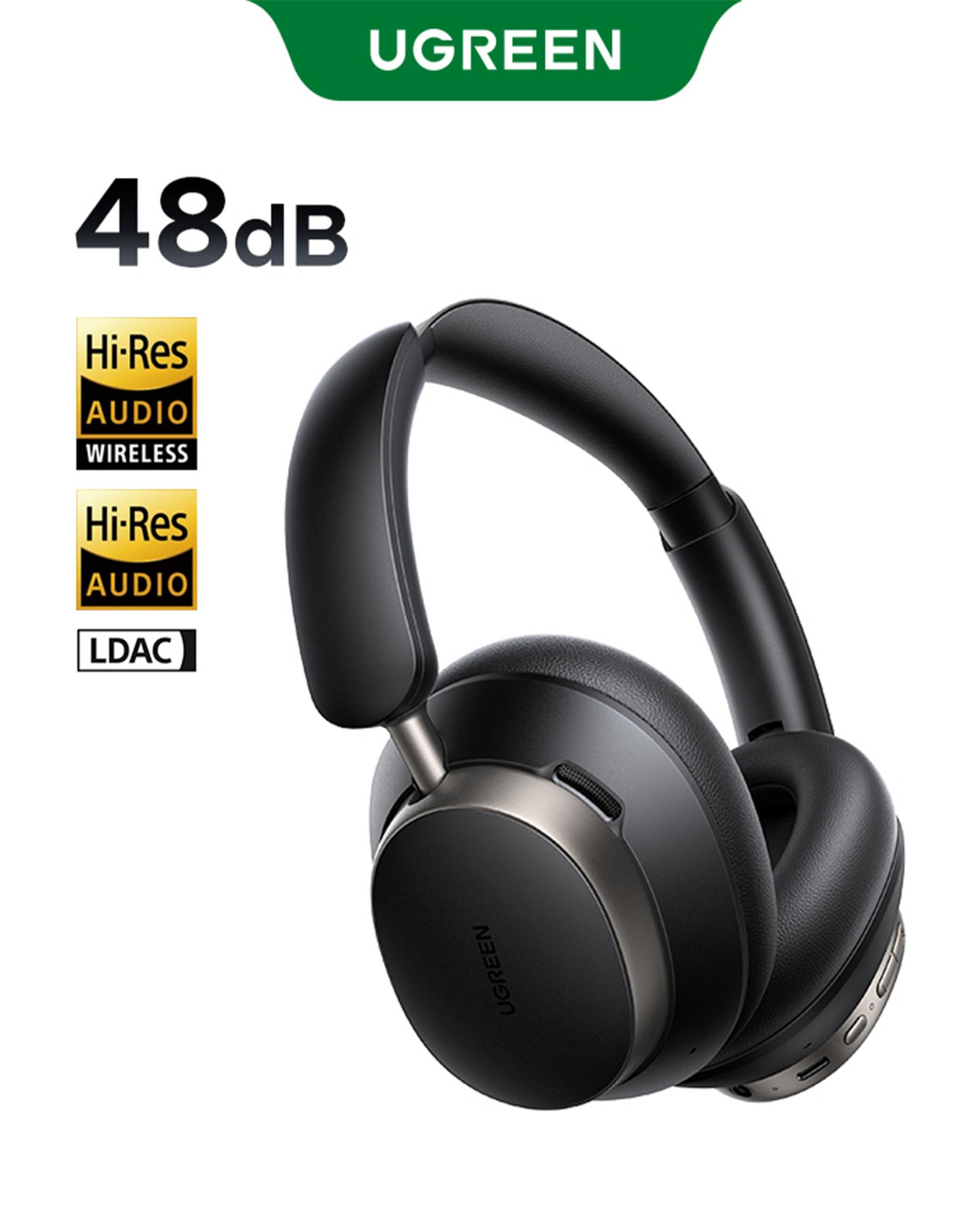 Czarne słuchawki UGREEN z napisem "48dB Hi-Res Audio Wireless LDAC".