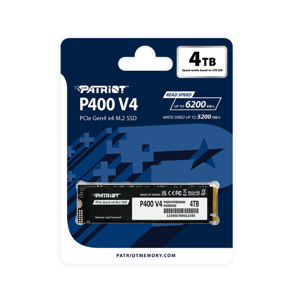 Patriot P400 V4 4TB PCIe Gen4 M.2 SSD z prędkością odczytu do 6200MB/s.