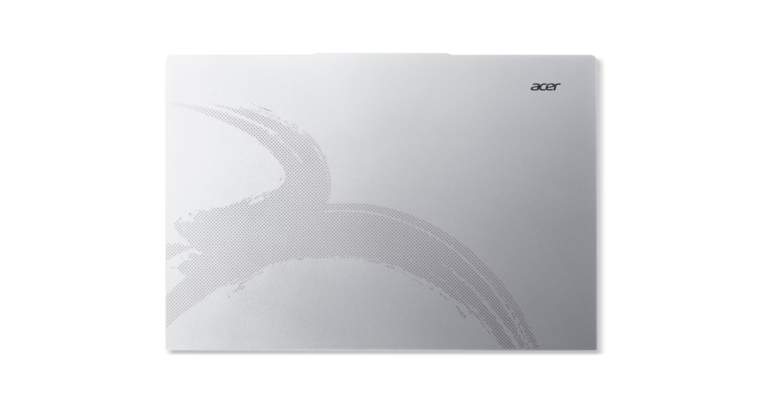 Soyut noktalı desene sahip gümüş Acer dizüstü bilgisayar.