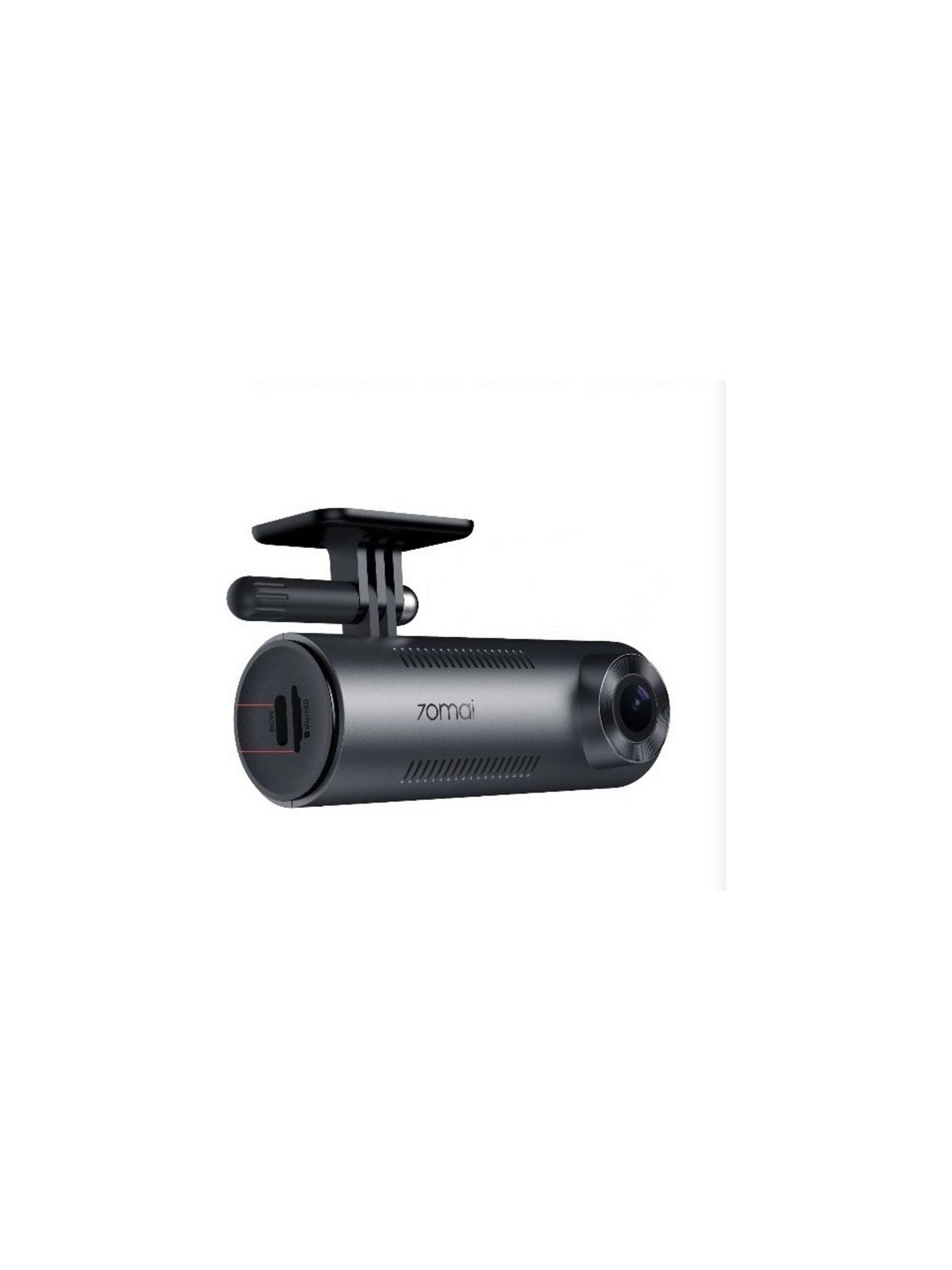 Un cilindro di dashcam nero con obiettivo e porte.
