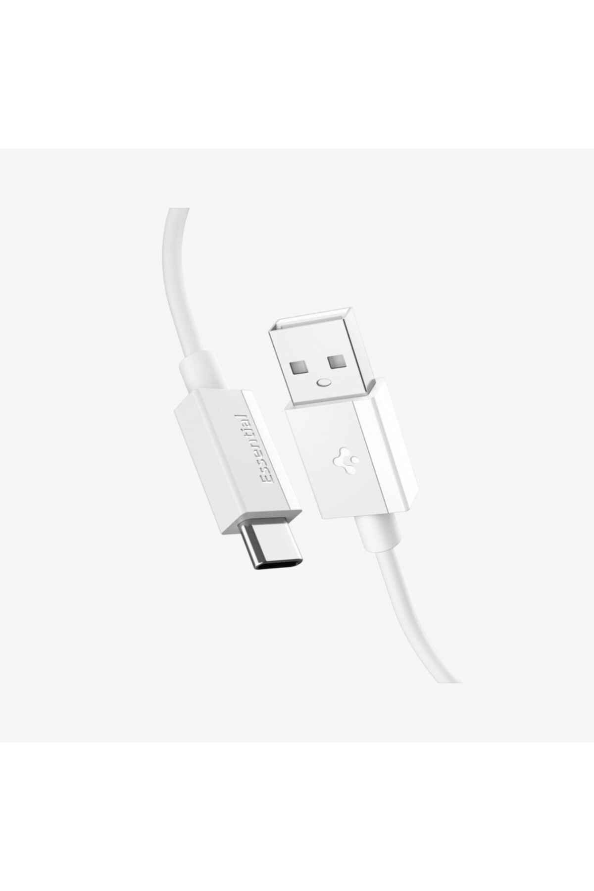 USB-A ve USB-C konektörlü beyaz USB-C kablosu.