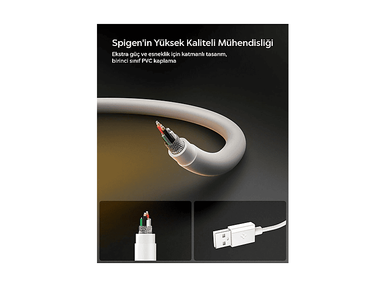 SPIGEN Essential ACA08715 1M USB-A to USB-C 60W Şarj Kablosu Beyaz