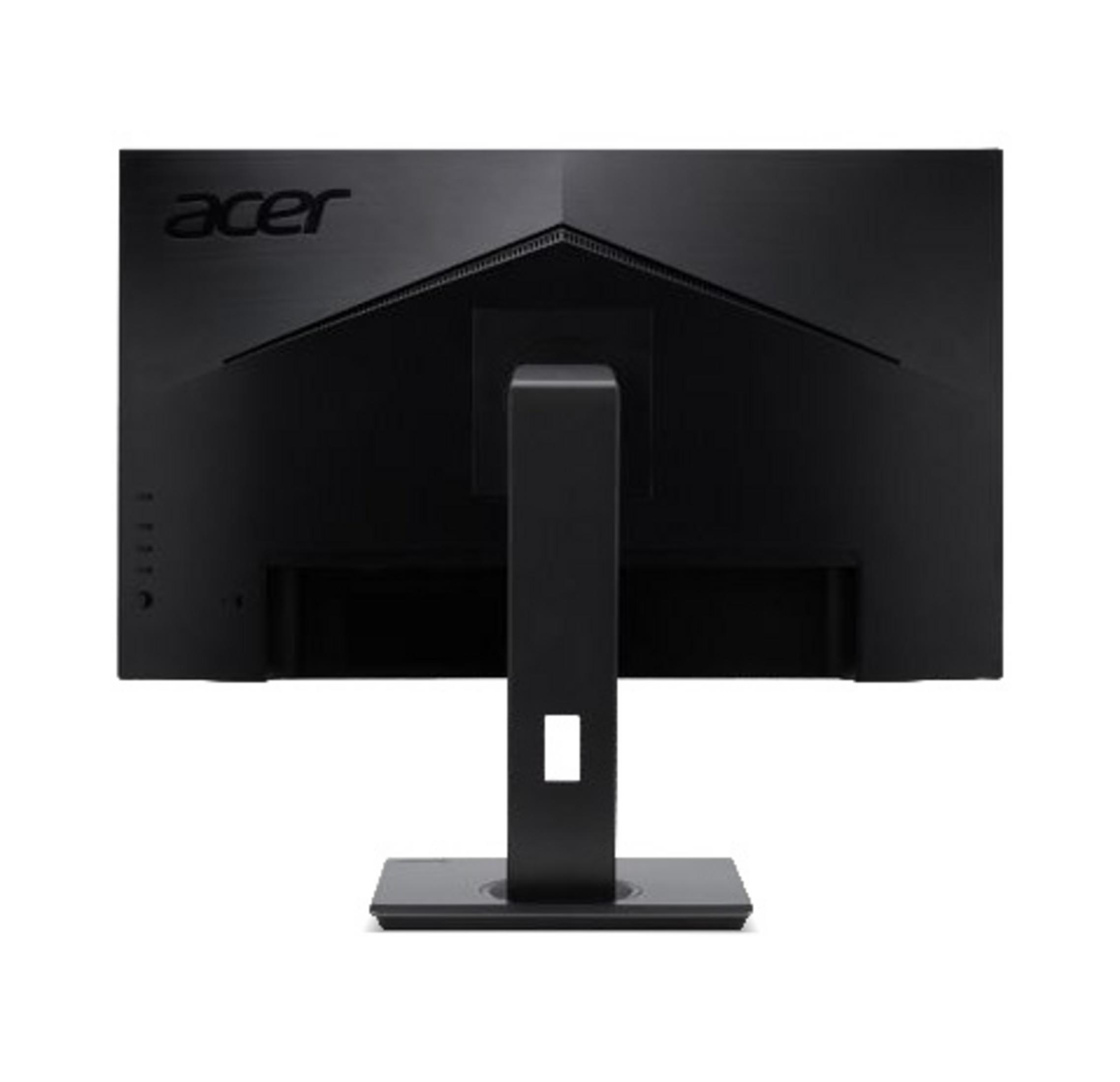Tył czarnego monitora Acer z srebrnym logo na białym tle.