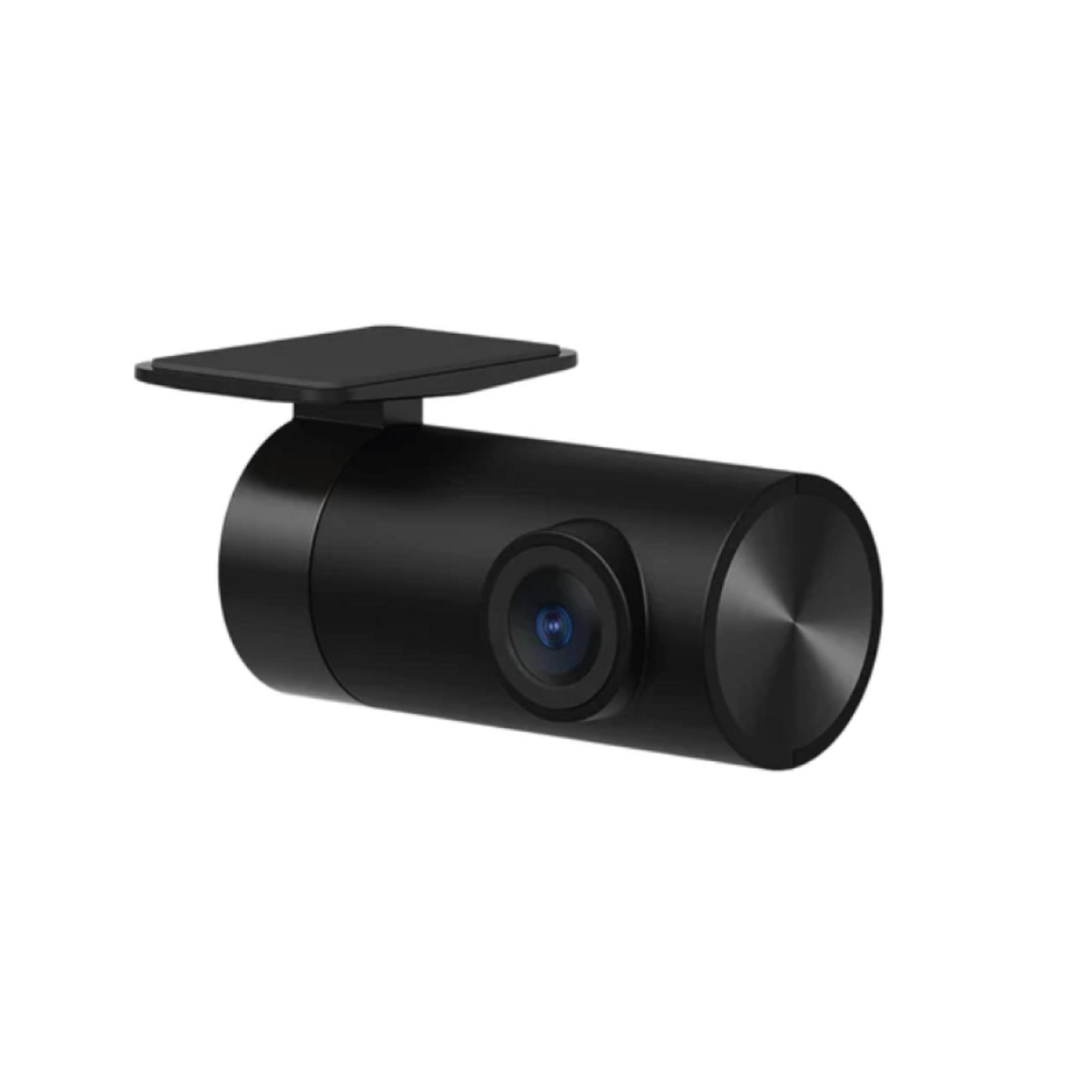 Compatta dashcam nera con obiettivo e supporto.