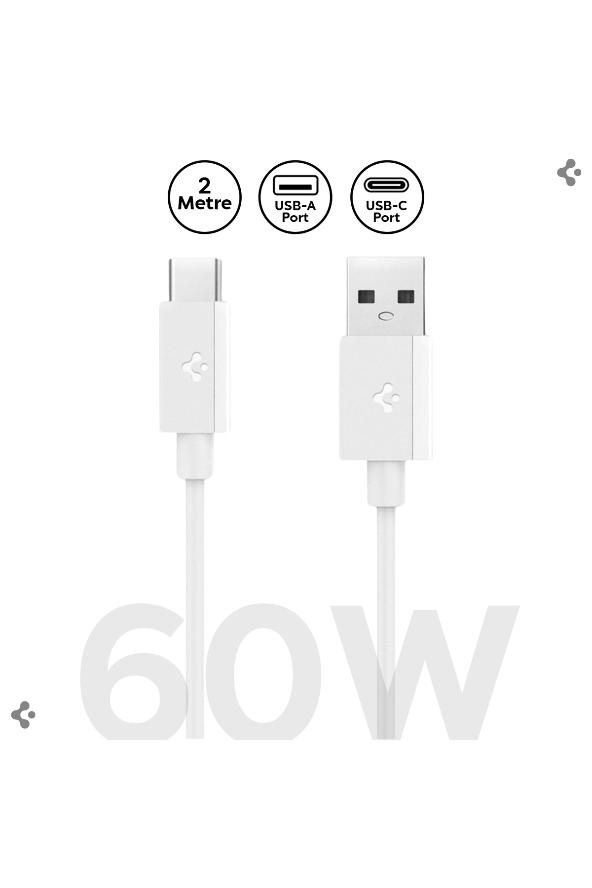 SPIGEN Essential ACA08716 2M USB-A to USB-C 60W Şarj Kablosu Beyaz