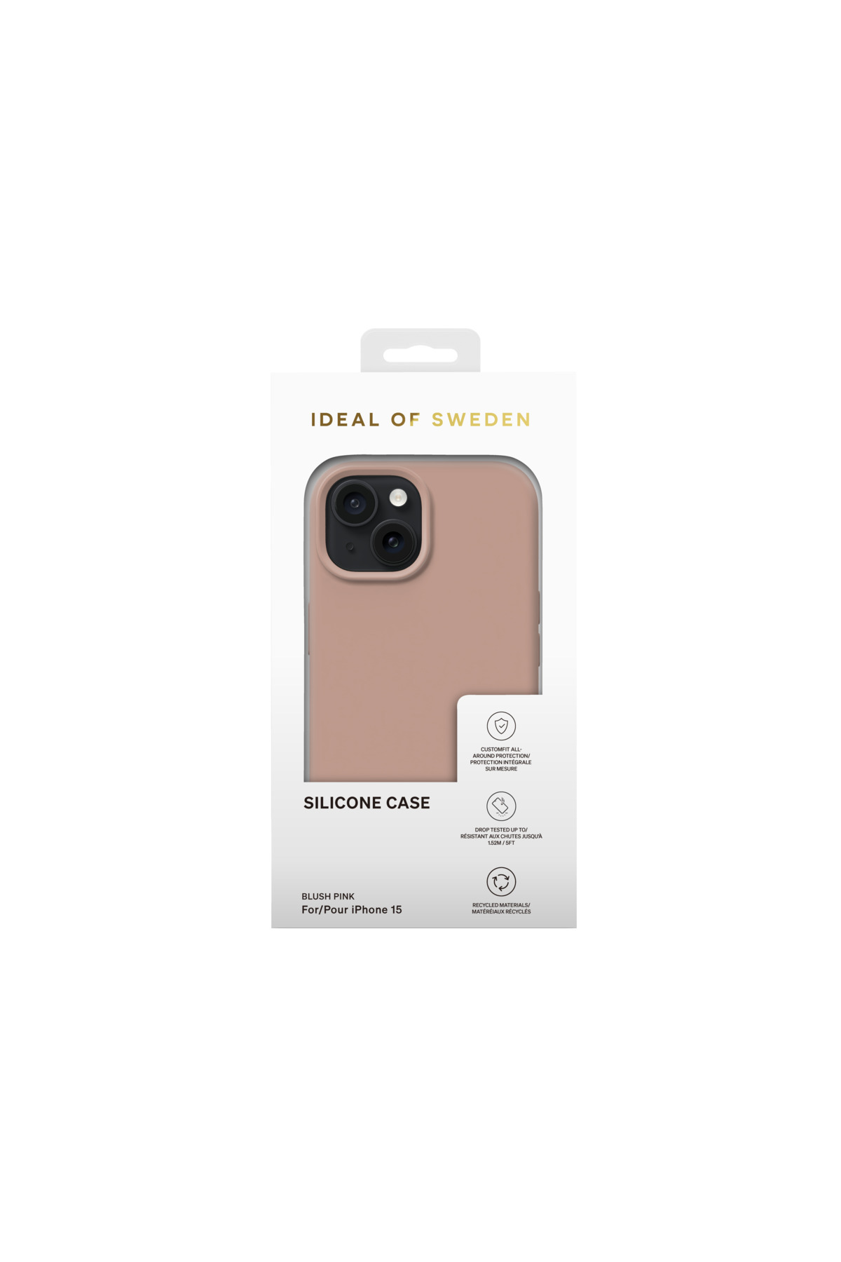 Ideal of Sweden'dan iPhone 15 için pudra pembesi silikon kılıf.