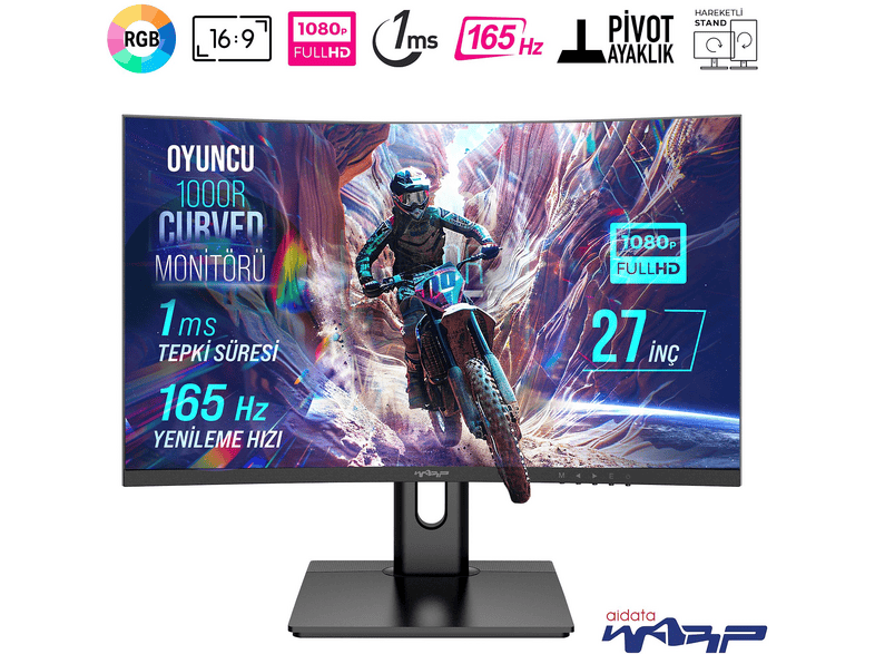 WARP WP27-B 27/165HZ/1MS/FHD/CURVED/GAMING MONITOR 27 inç Full-HD 1 ms 165 Hz Gaming Monitör Siyah