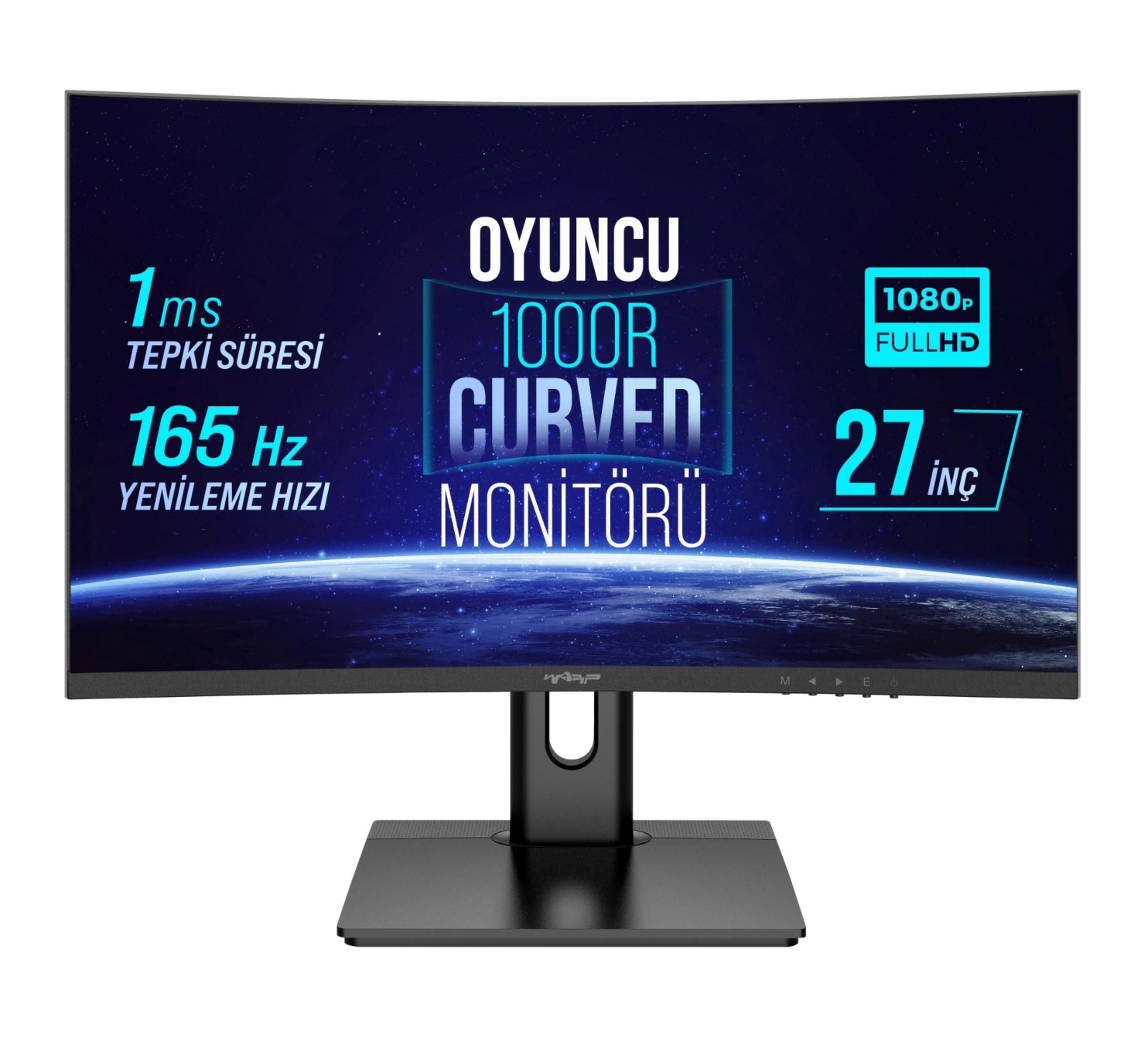 1ms tepki süreli, 165Hz yenileme hızlı 27 inç kavisli oyuncu monitörü.