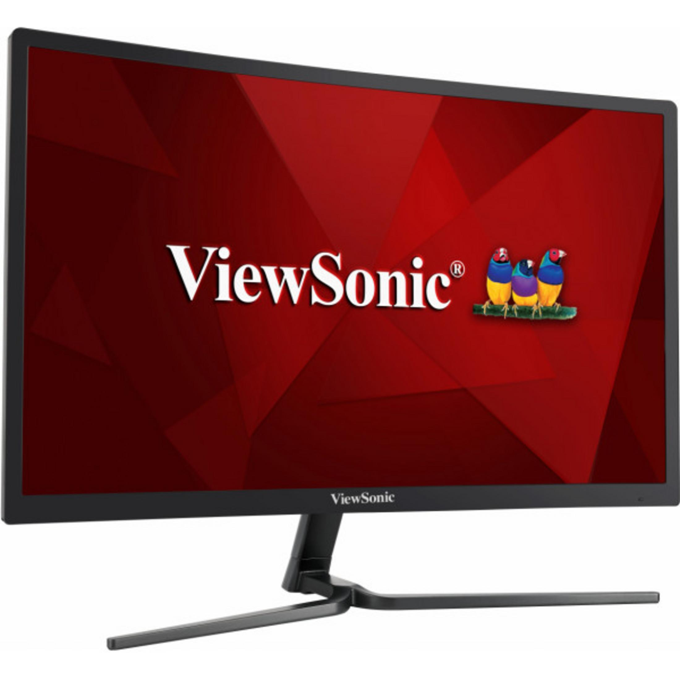 Czarny monitor z czerwonym tłem i logo ViewSonic.