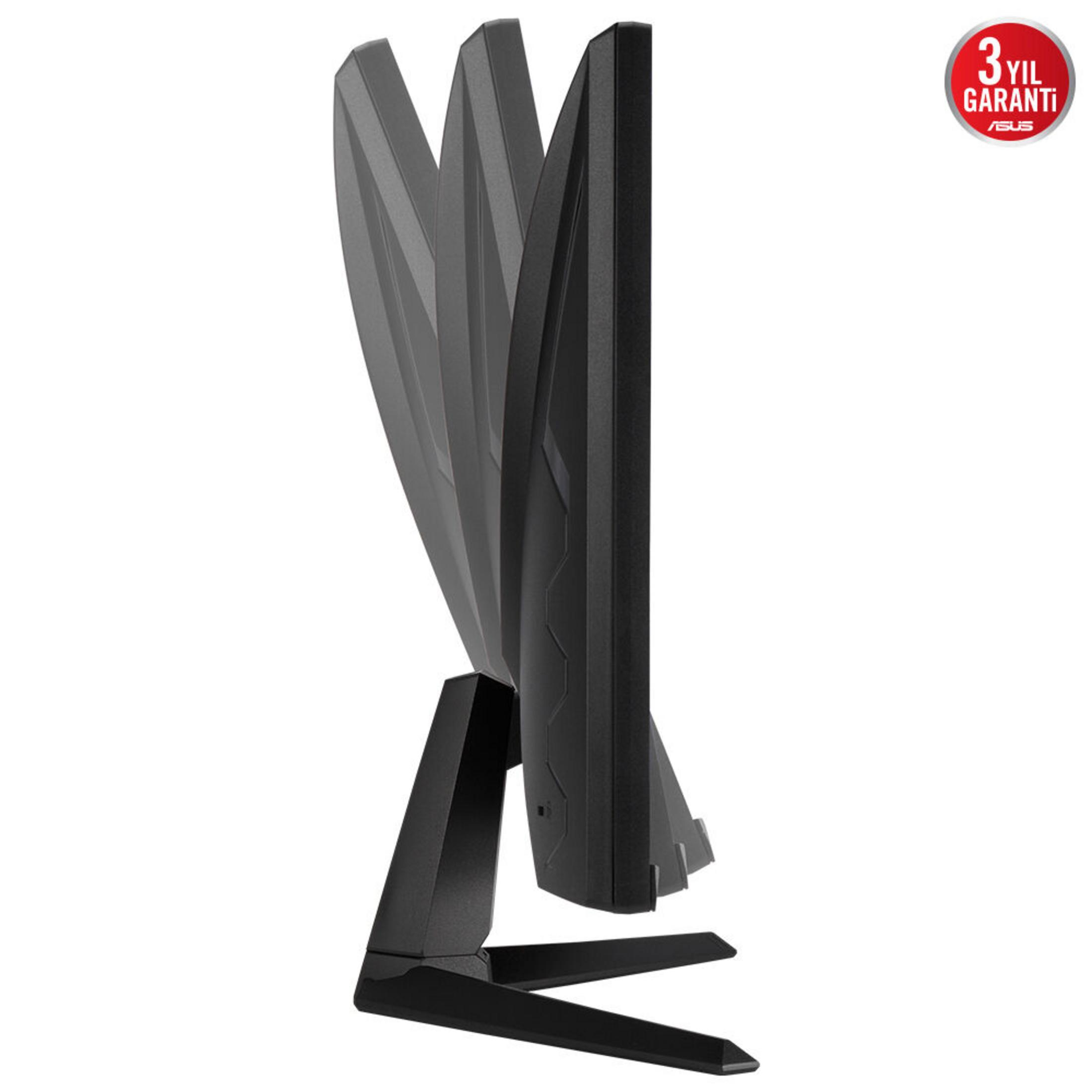 Czarny plastikowy stojak na monitor w trzech pozycjach nachylenia.