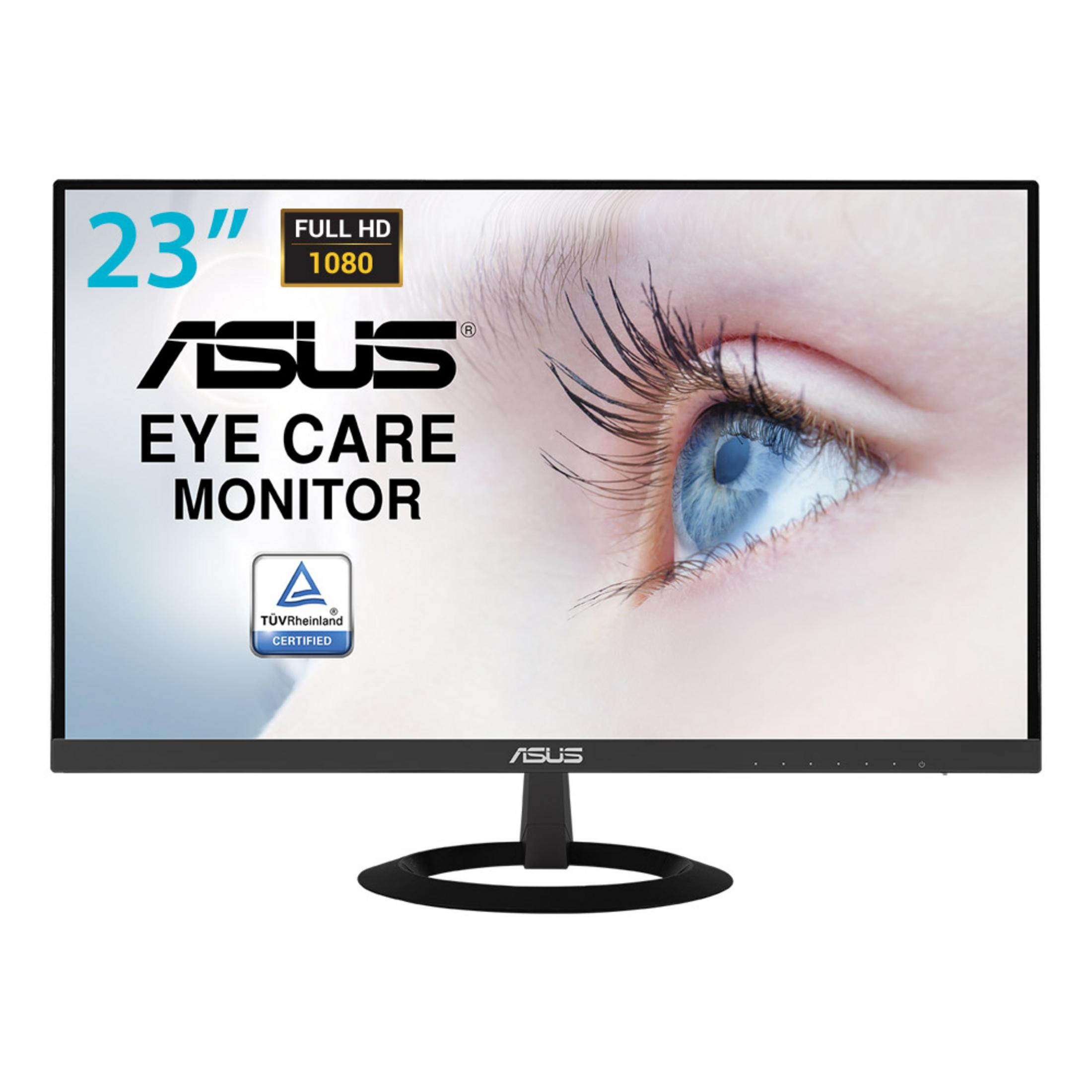 Un monitor ASUS Full HD de 23 pulgadas con un ojo azul.