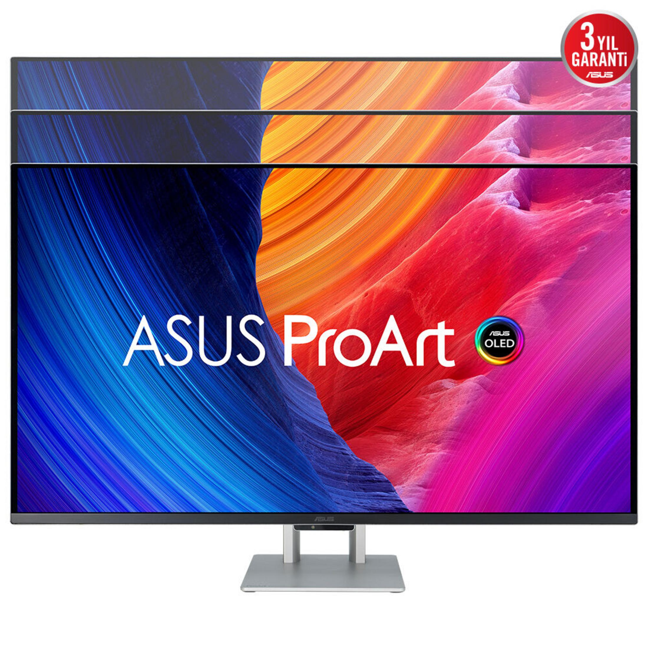 Monitor ASUS ProArt z żywym gradientem kolorów i pieczęcią gwarancyjną.