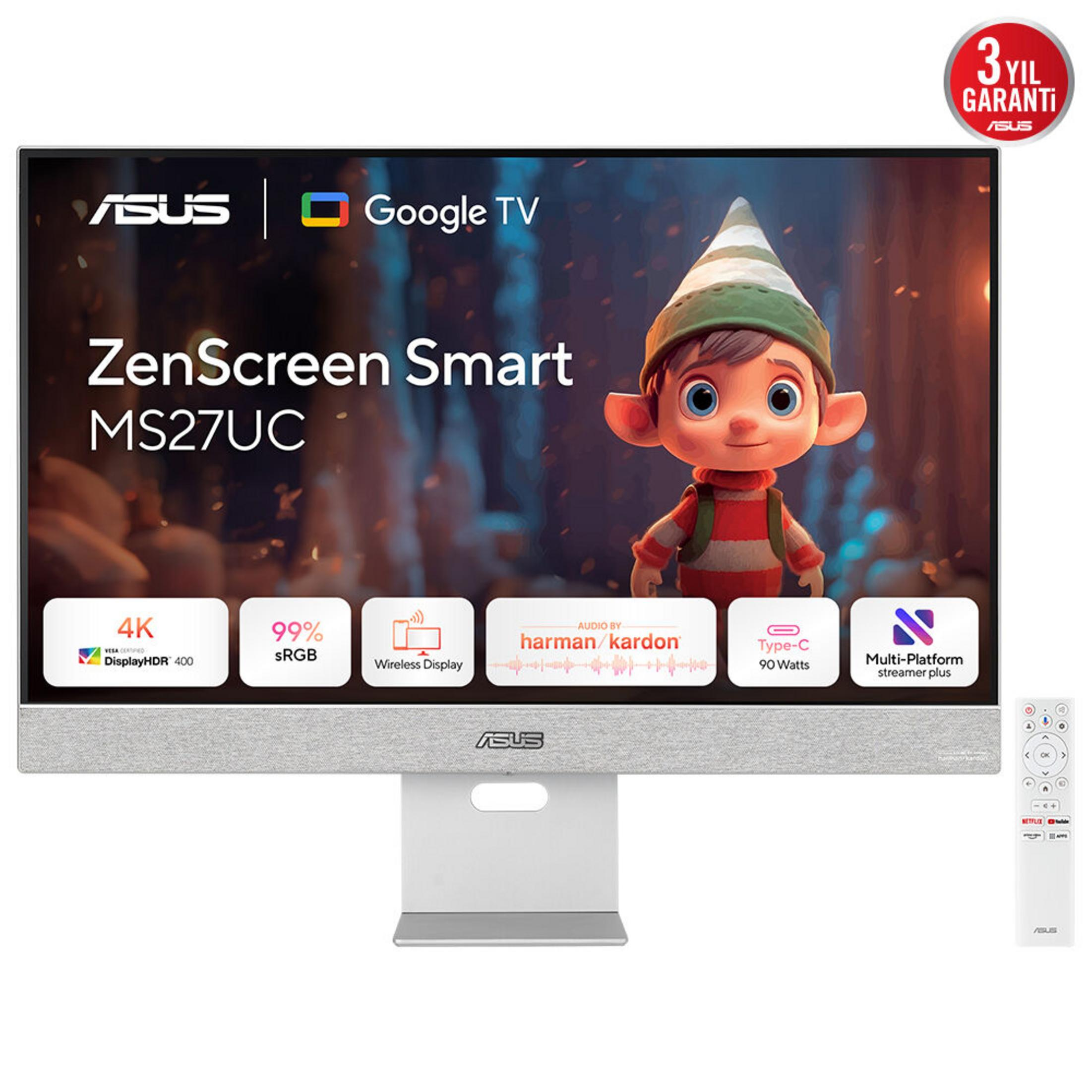 Monitor ASUS ZenScreen Smart z Google TV, 4K, 99% sRGB, dźwięk Harman Kardon.