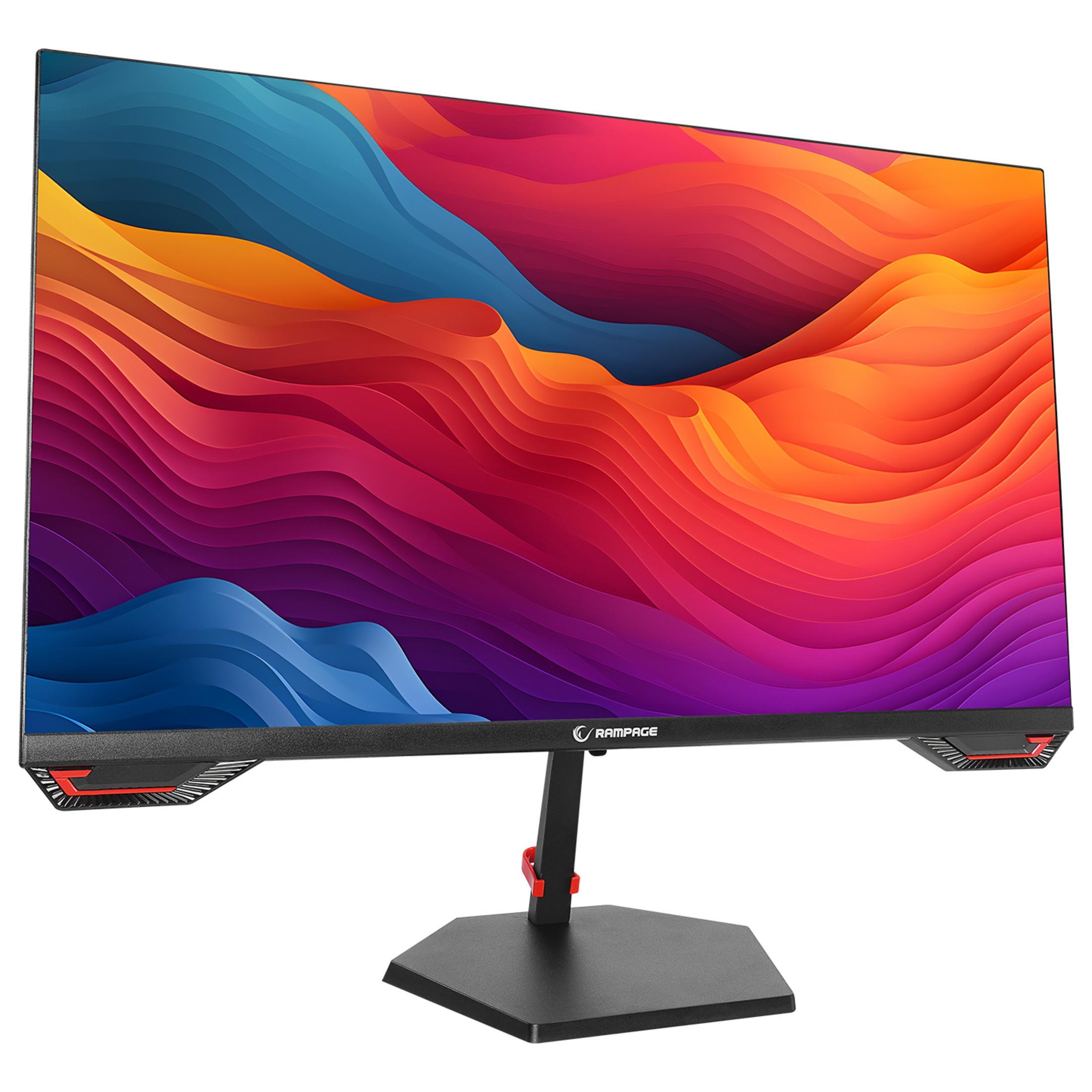 Un moderno monitor da gaming con uno sfondo stilizzato e colorato.