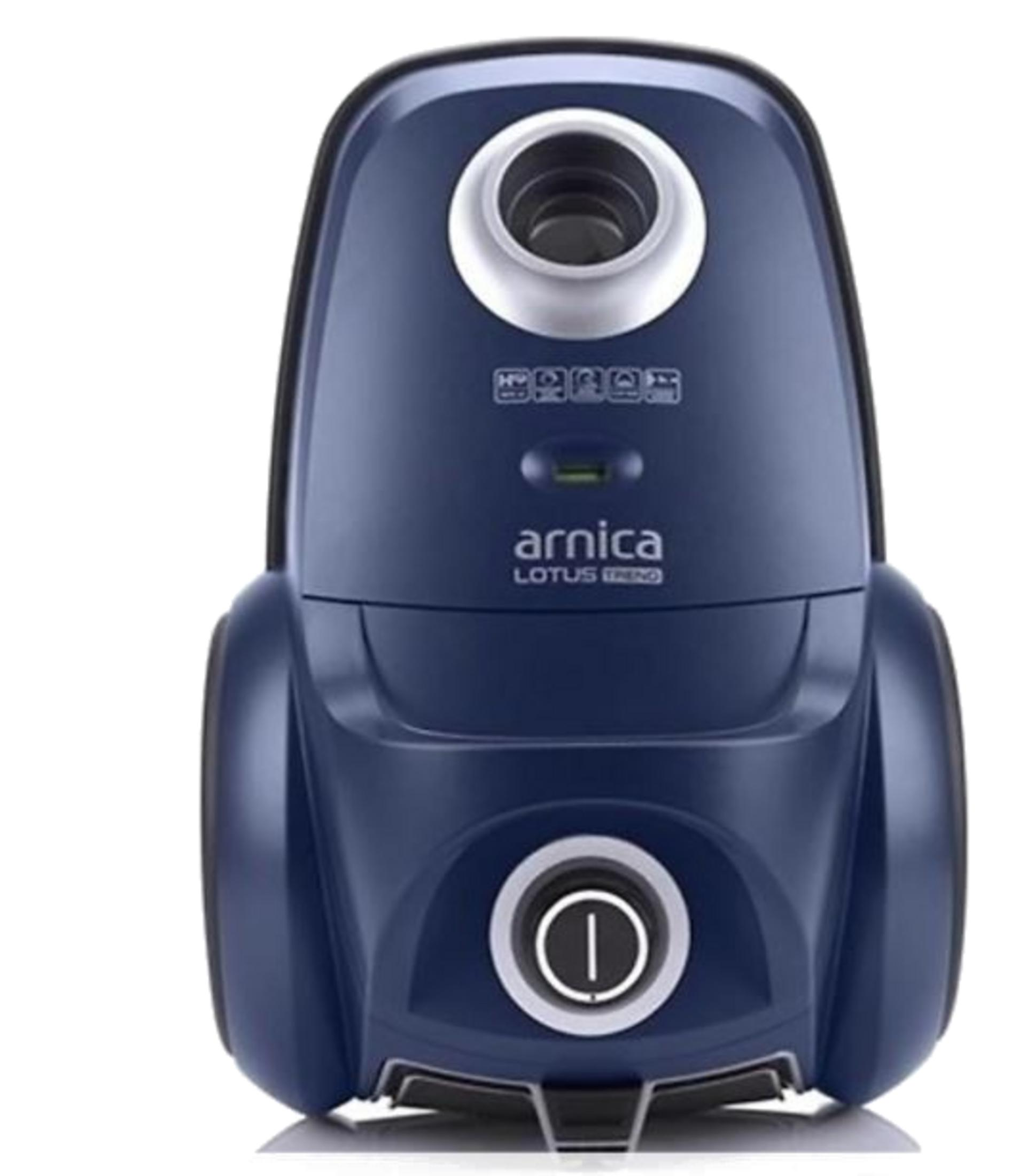 Gümüş aksesuarlı, lacivert Arnica Lotus Trend elektrikli süpürge.