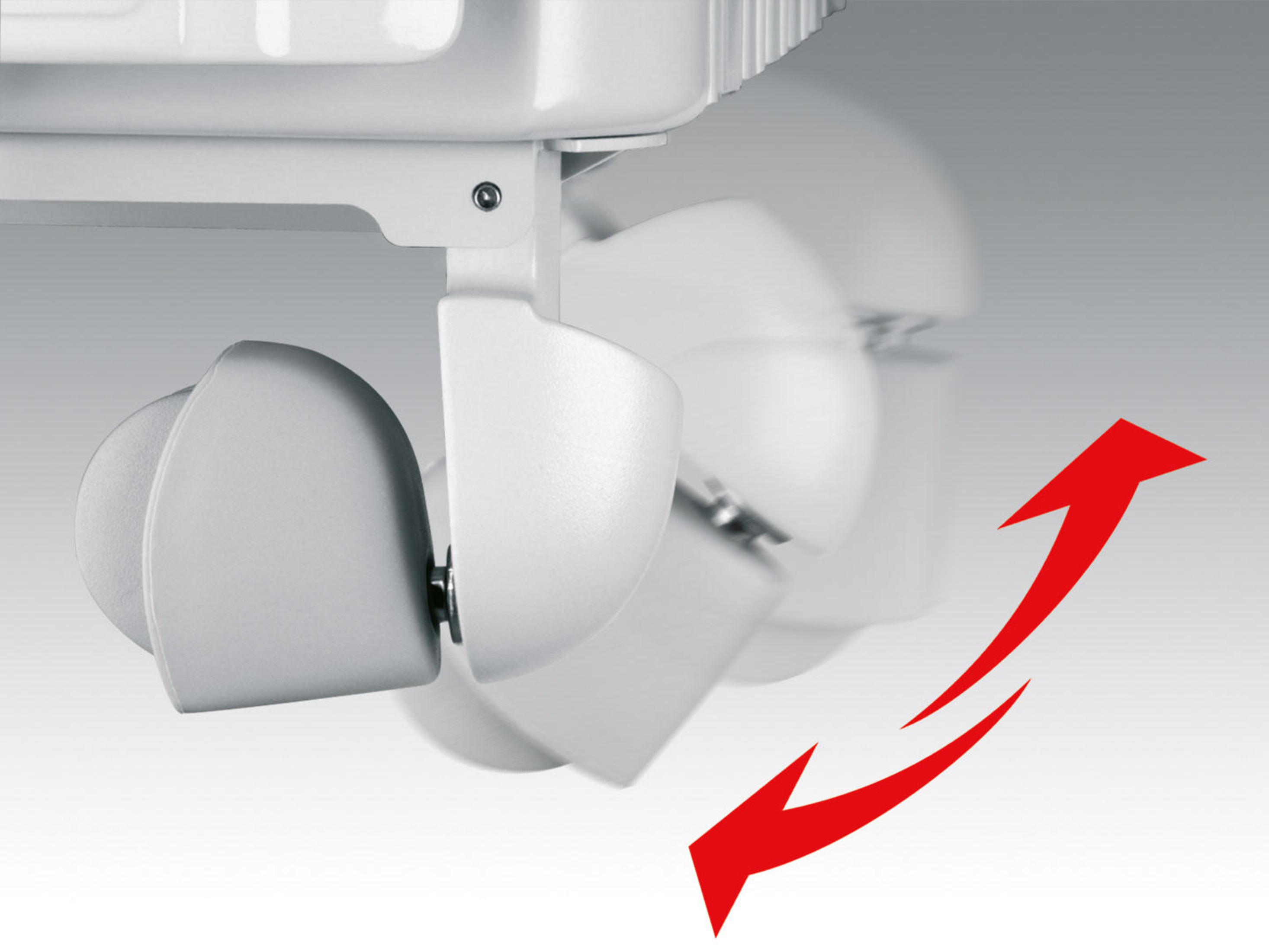 Yukarı hareketi gösteren kırmızı okla hareket eden beyaz tekerlekler.