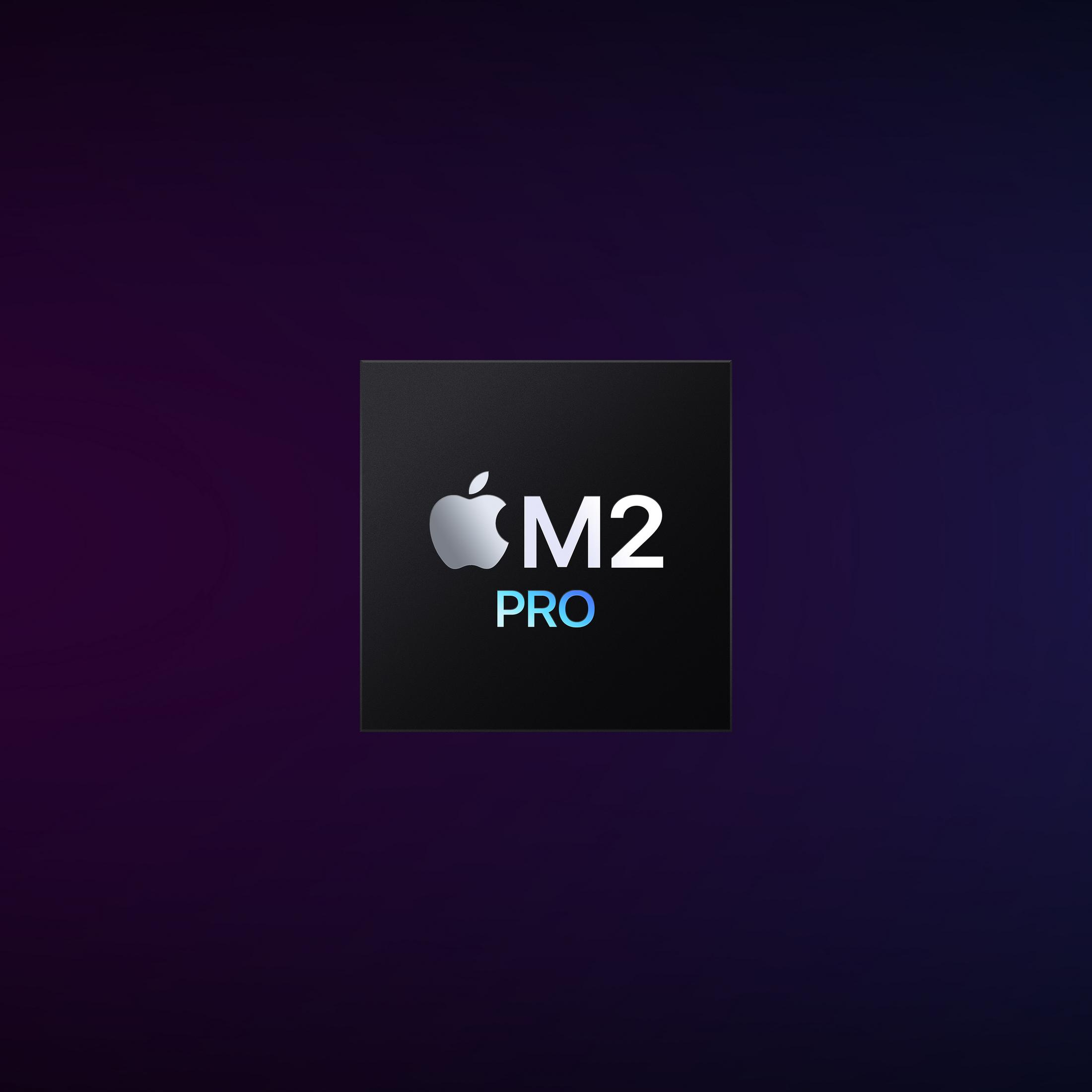 Chip Apple M2 Pro z logo Apple na ciemnym tle.