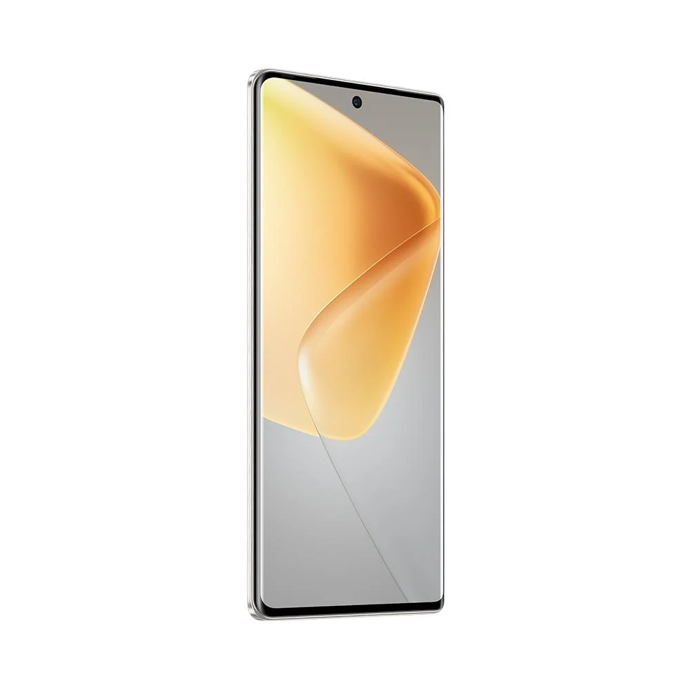 Uno smartphone elegante con un motivo astratto dorato sullo schermo.