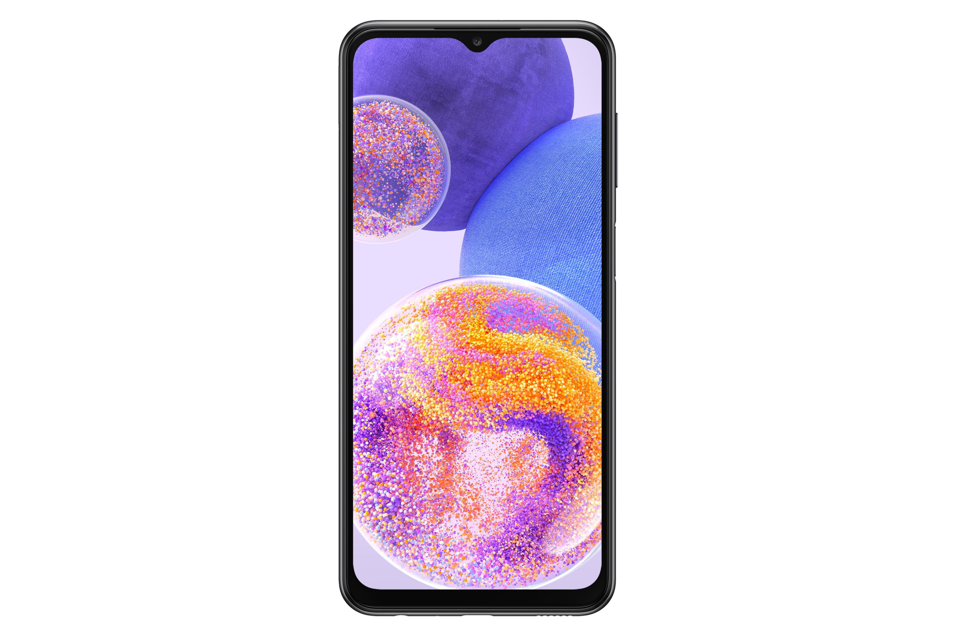 Ekranında renkli küreler gösteren siyah akıllı telefon.