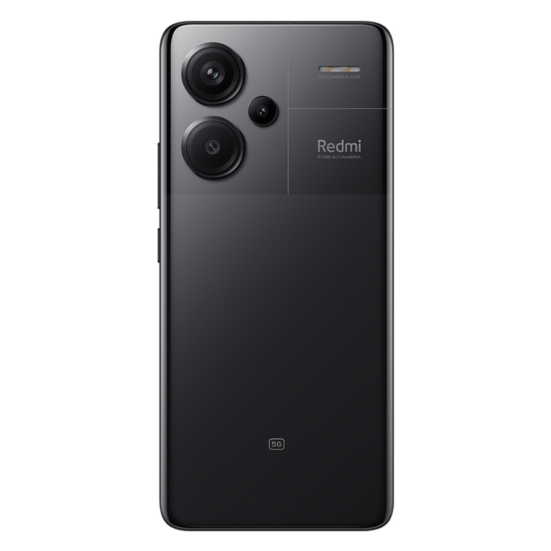 Retro di uno smartphone nero con tre fotocamere e logo Redmi.
