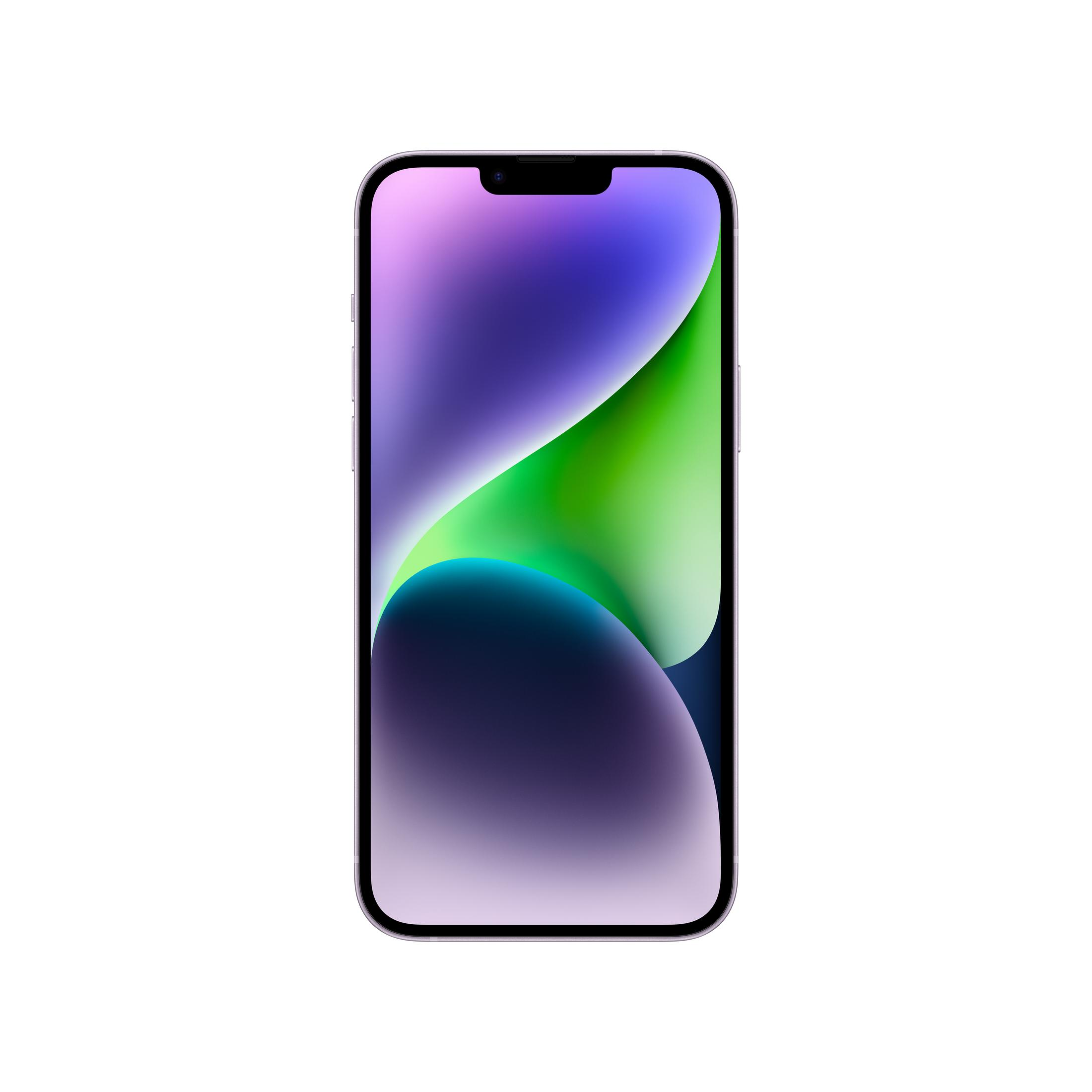 Srebrny smartfon z fioletowo-zielono-niebieską tapetą.