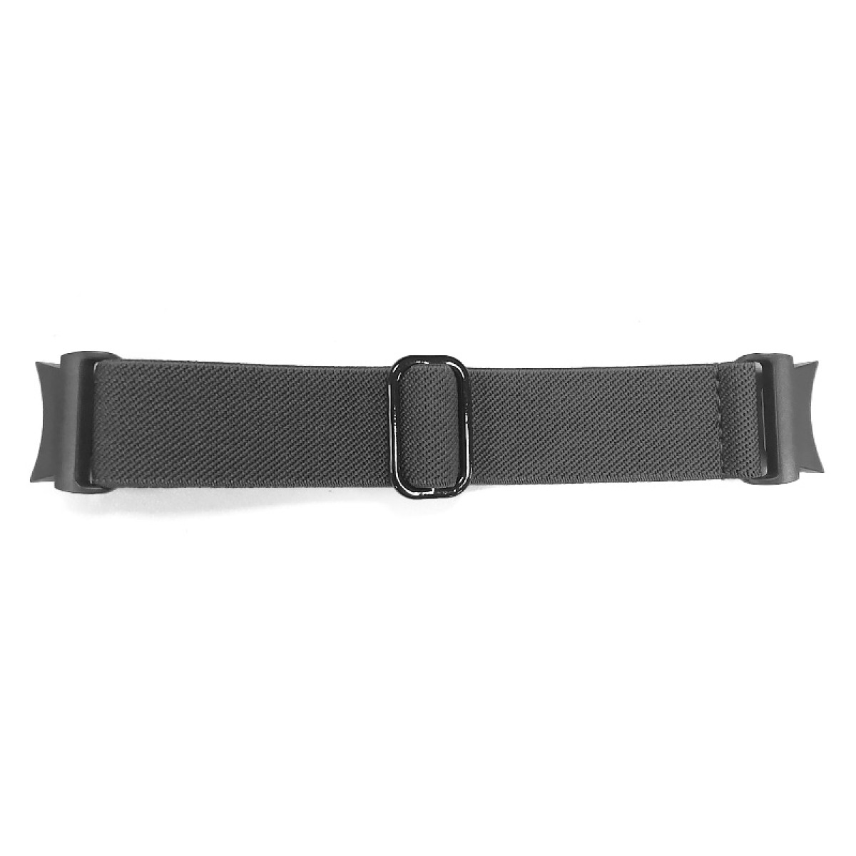 Ein graues Gummiband mit schwarzer Schnalle und Riemenhalterung.
