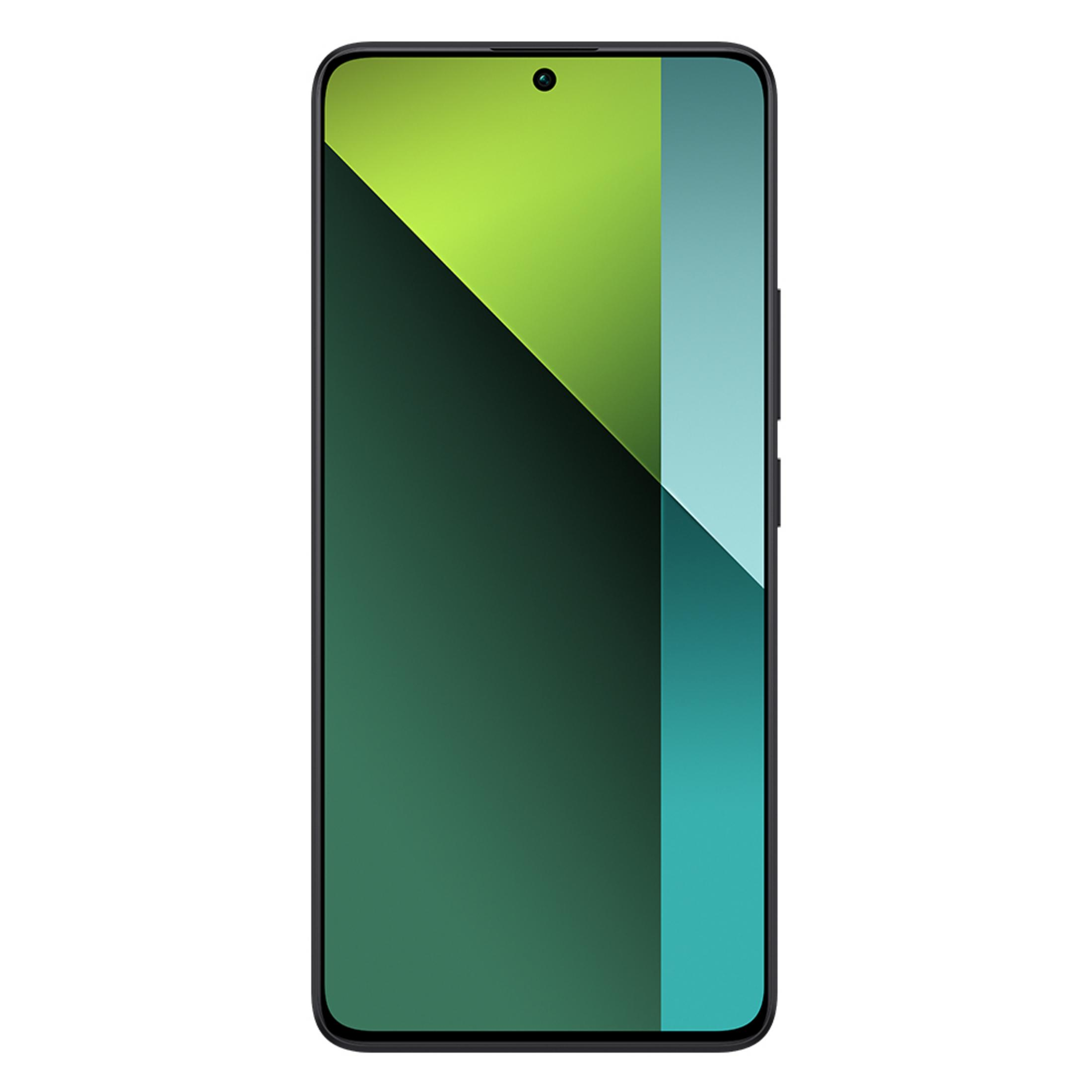 Ciemny smartfon z abstrakcyjnym zielonym i turkusowym tłem.