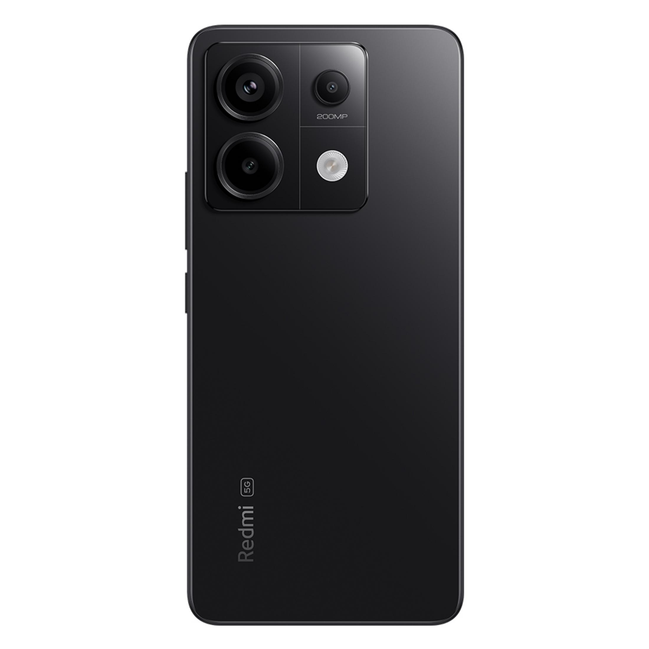 Czarny smartfon z trzema tylnymi aparatami i logo Redmi.