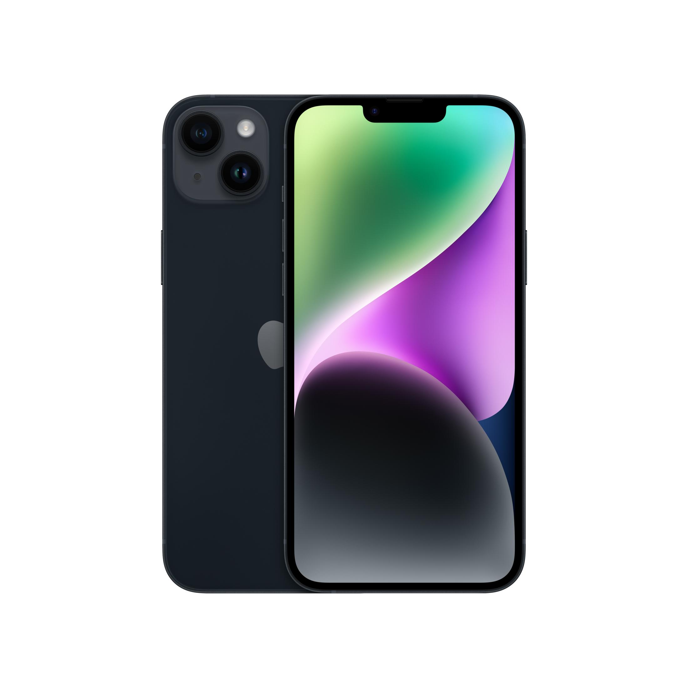 Koyu mavi iPhone, çift arka kamera ve aydınlık degradeli ekrana sahip.