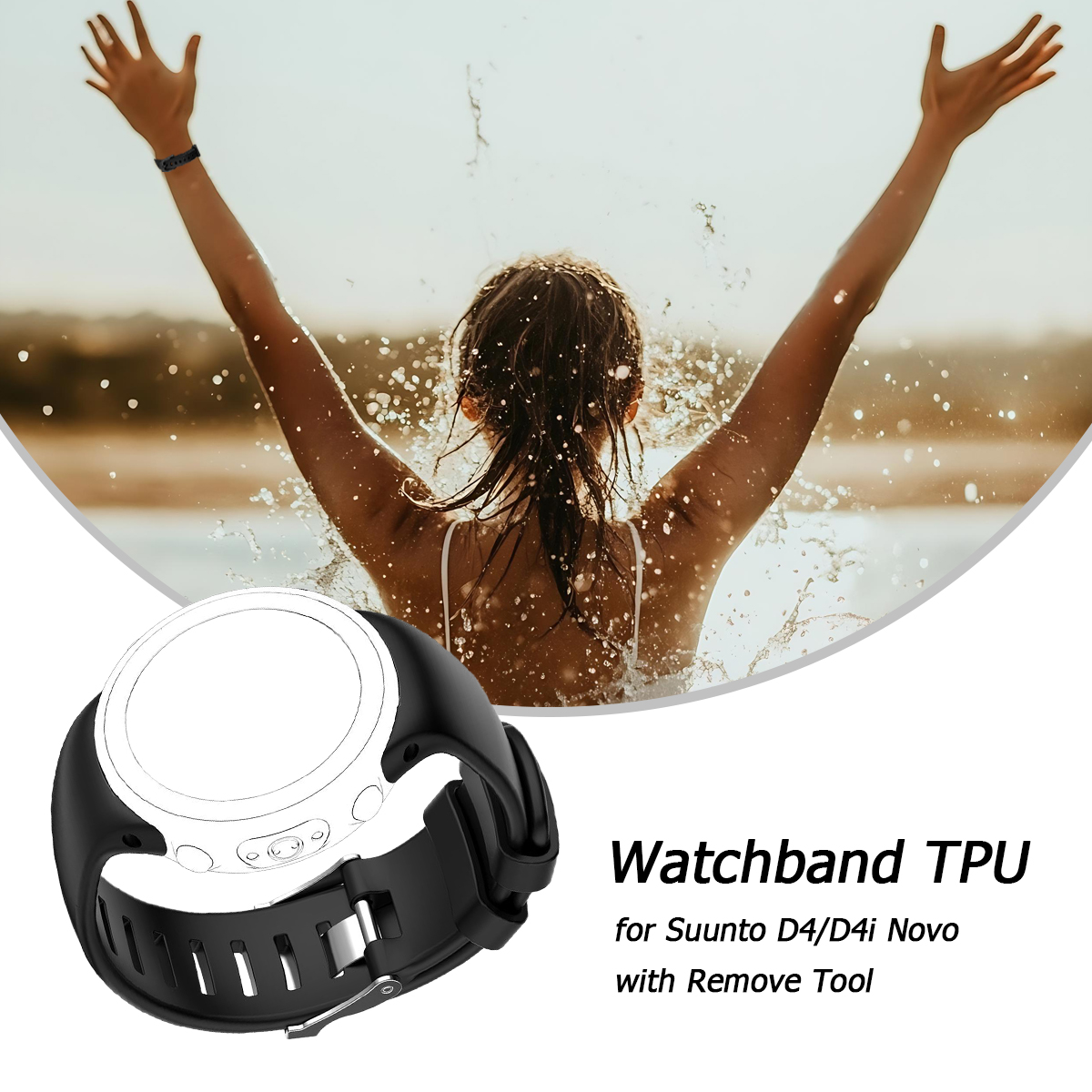 Czarny pasek TPU do Suunto D4/D4i Novo z narzędziem.