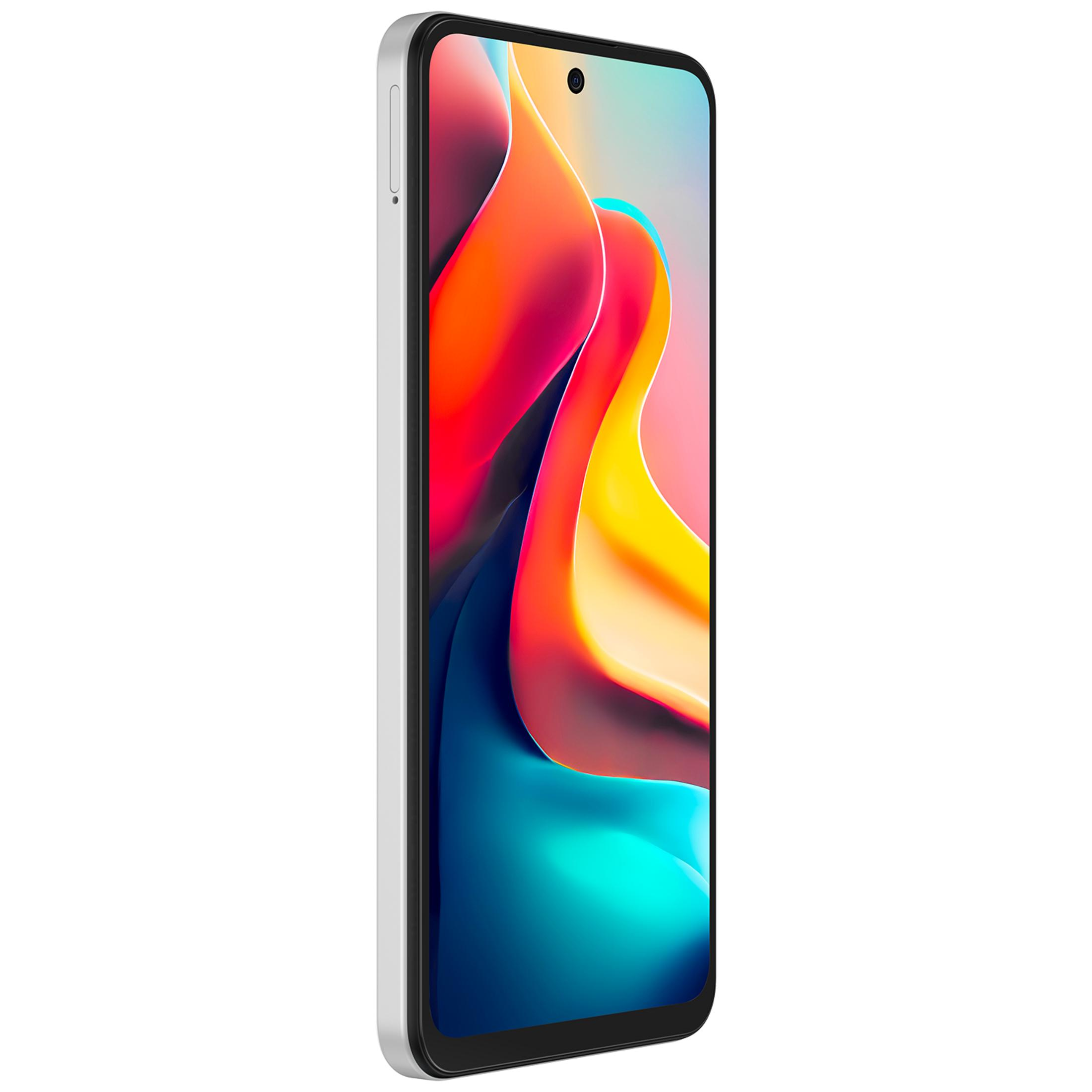 Renkli, soyut duvar kağıdı gösteren gümüş akıllı telefon.