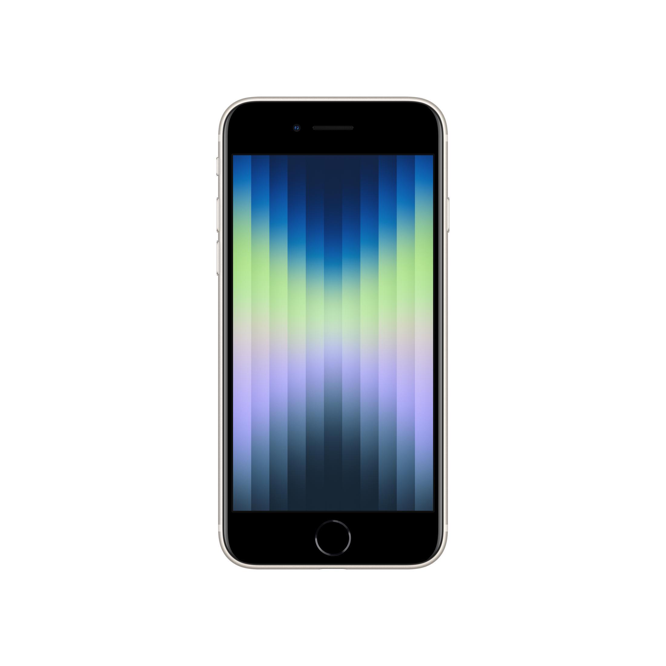 Ein silbernes Smartphone mit einem vertikalen Farbverlauf-Hintergrundbild.