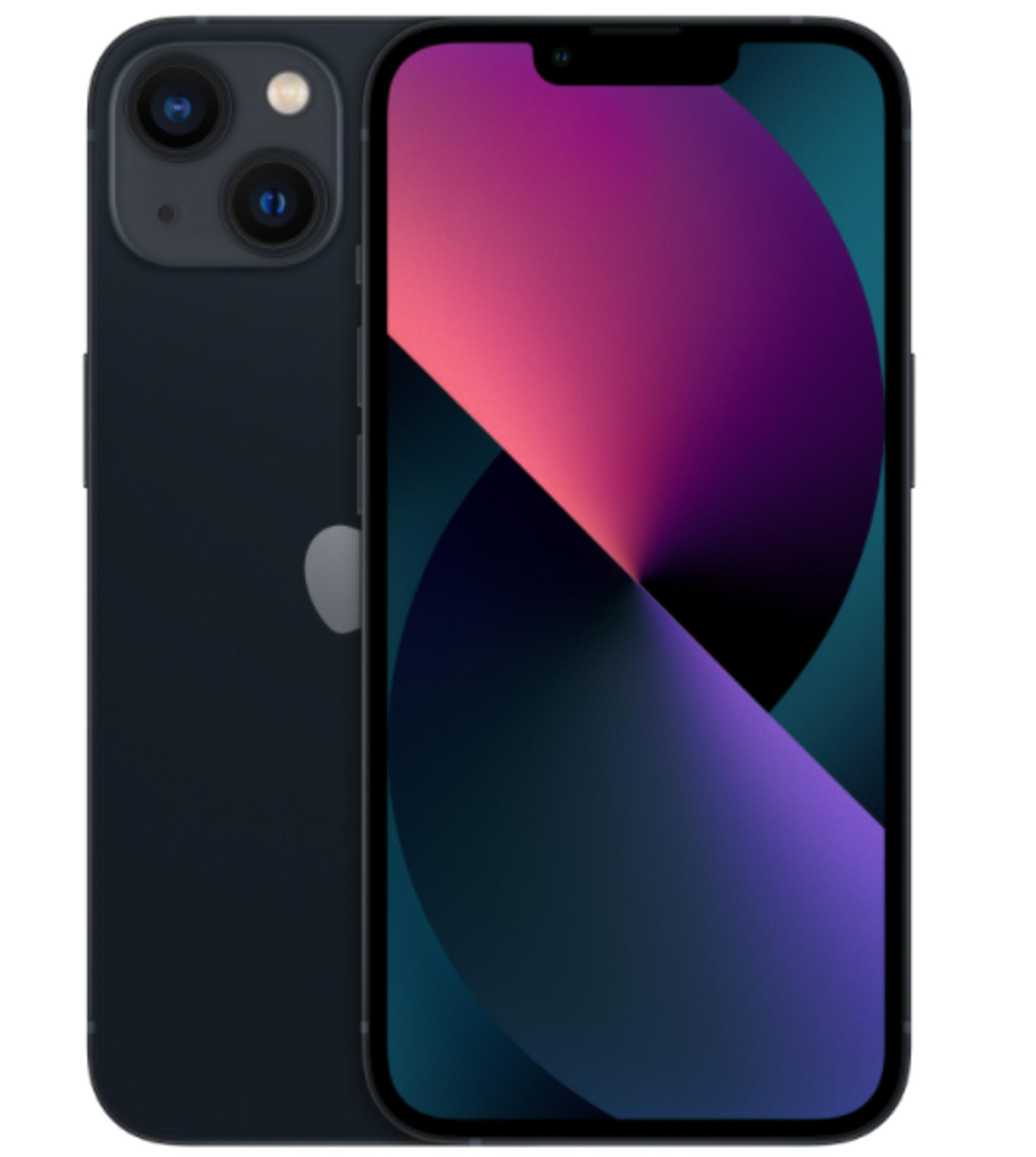 Ciemnoniebieski smartfon z podwójnym aparatem z tyłu i kolorowym ekranem.