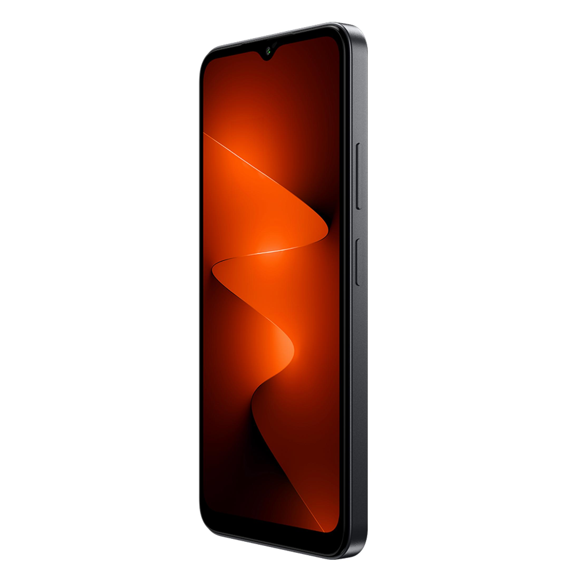 Turuncu dalgalı arka planlı ve beyaz arka planlı siyah akıllı telefon.
