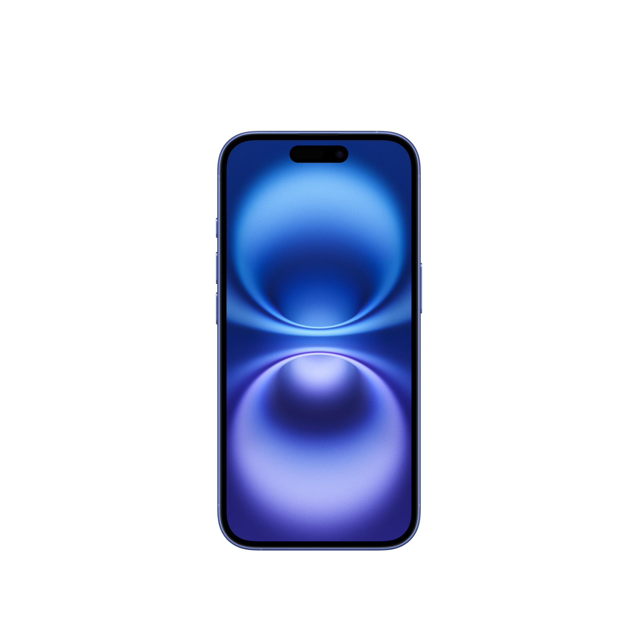 Niebieski smartfon z dynamicznym, abstrakcyjnym tłem.