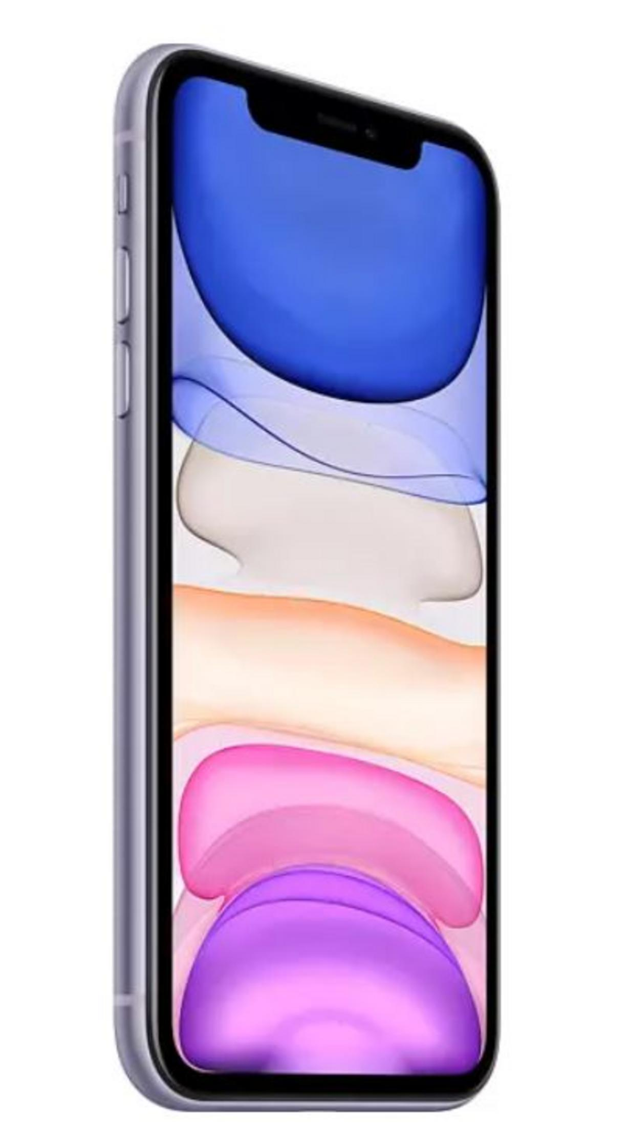 Renkli duvar kağıdı olan mor bir iPhone.