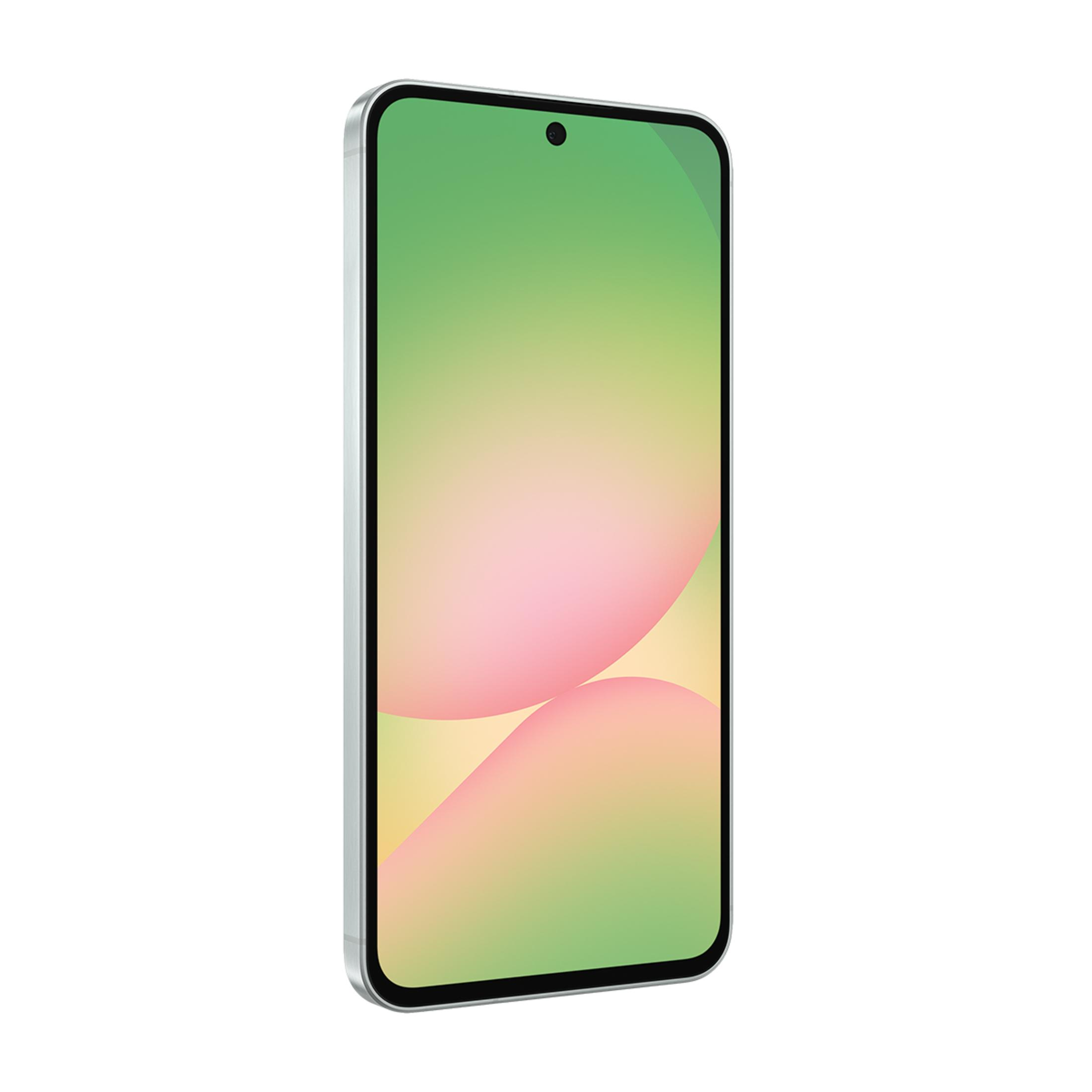 Gümüş çerçeveli akıllı telefon, renkli, gradyan ekranlı.